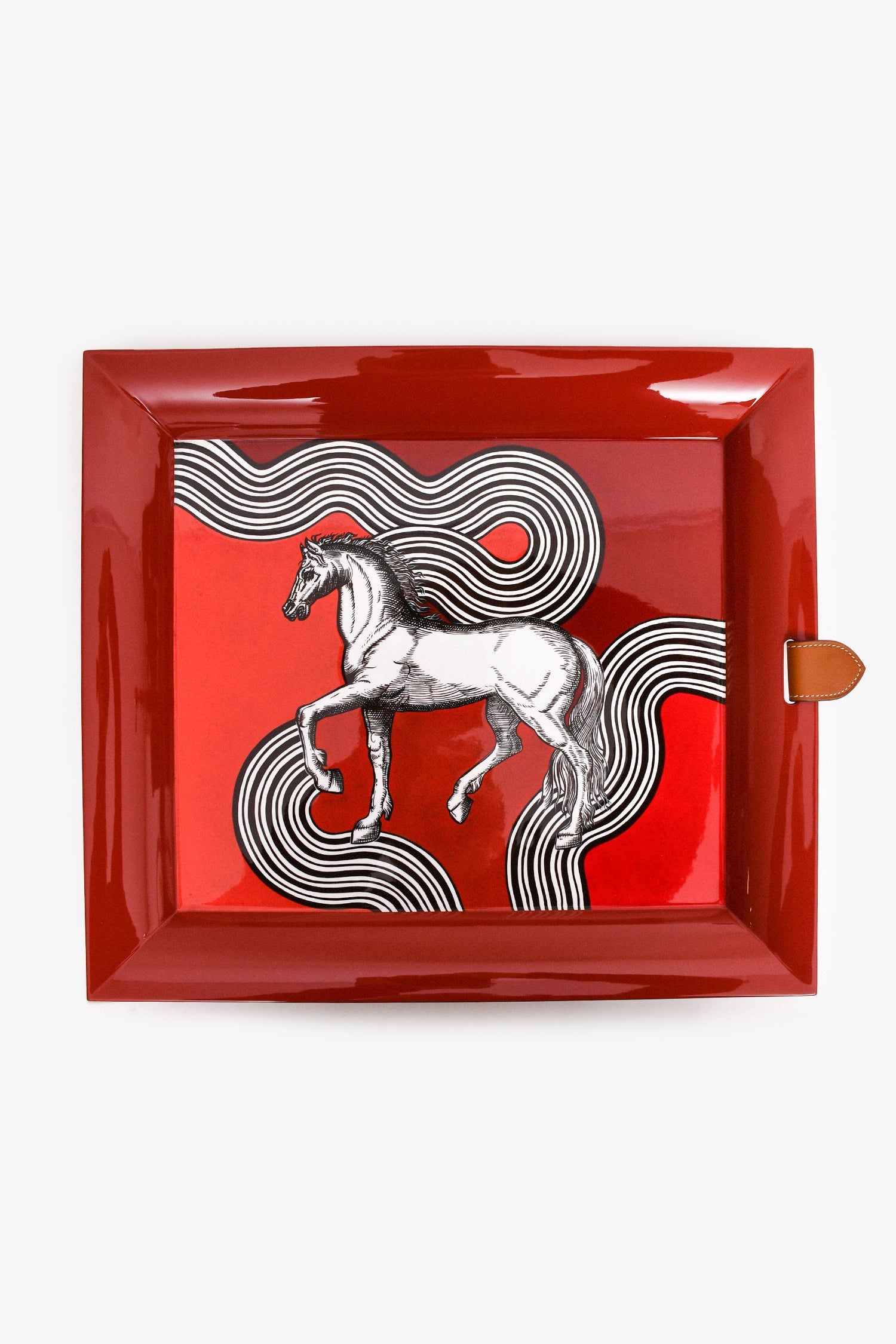 Hermès Red Lacquer Cheval Cosmique Rectangular Tray