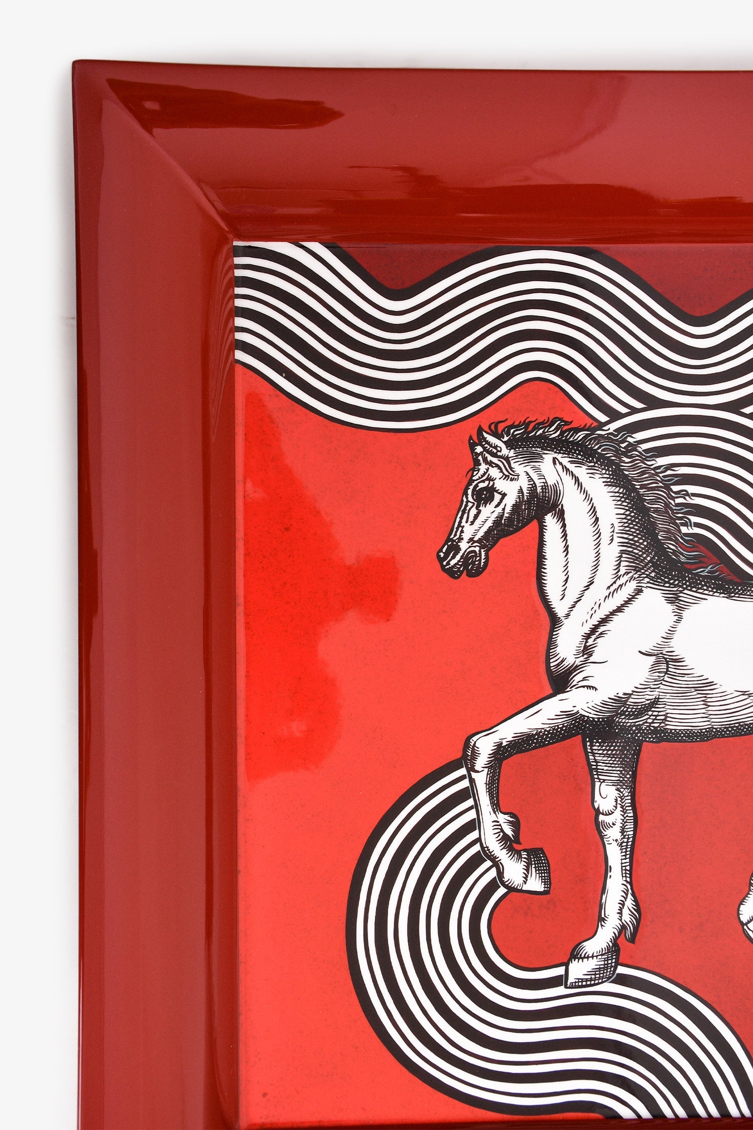 Hermès Red Lacquer Cheval Cosmique Rectangular Tray