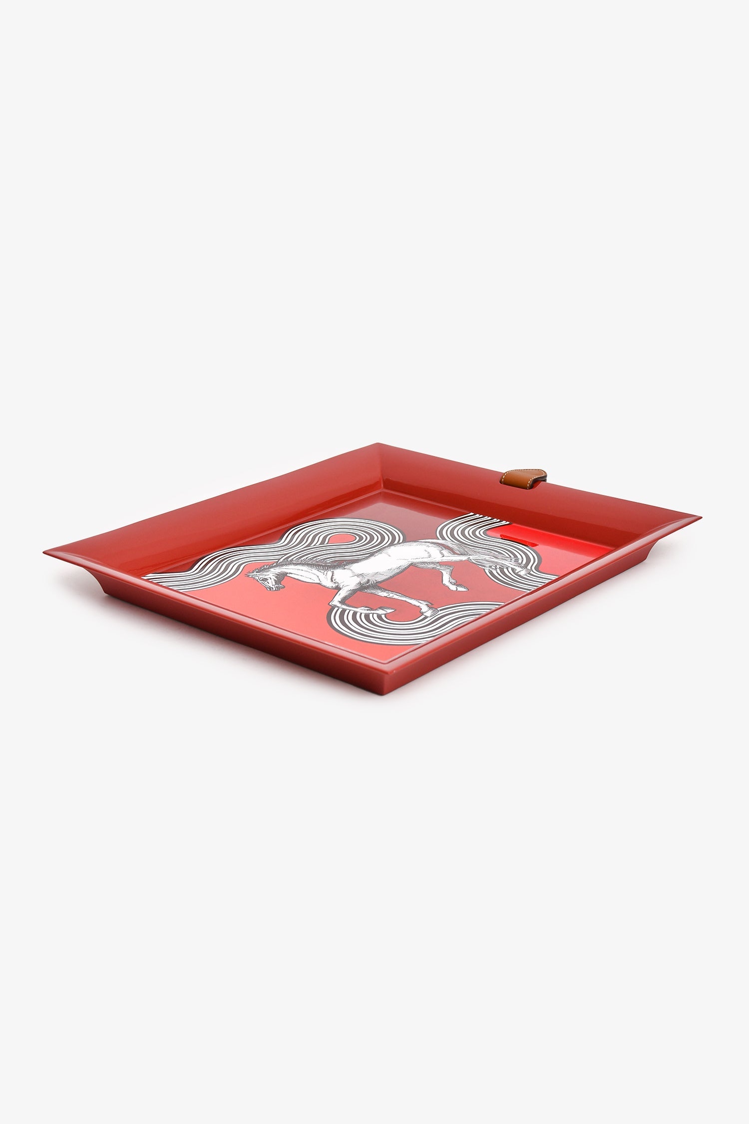 Hermès Red Lacquer Cheval Cosmique Rectangular Tray