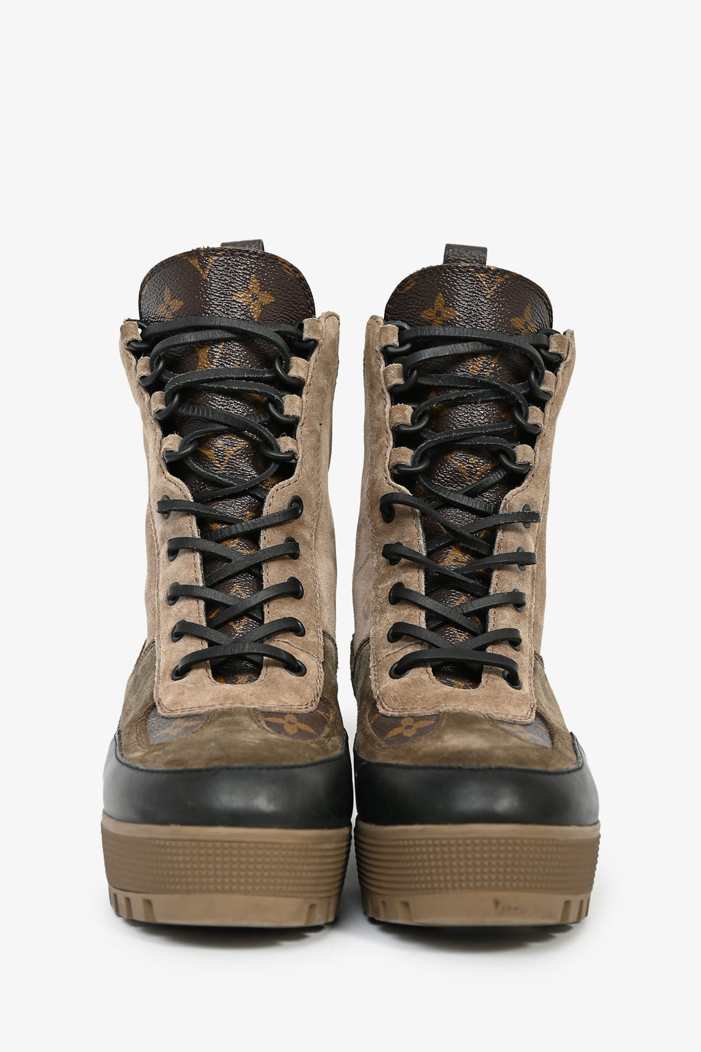 Louis Vuitton Brown Monogram/Suede Desert Combat Boots Size 40