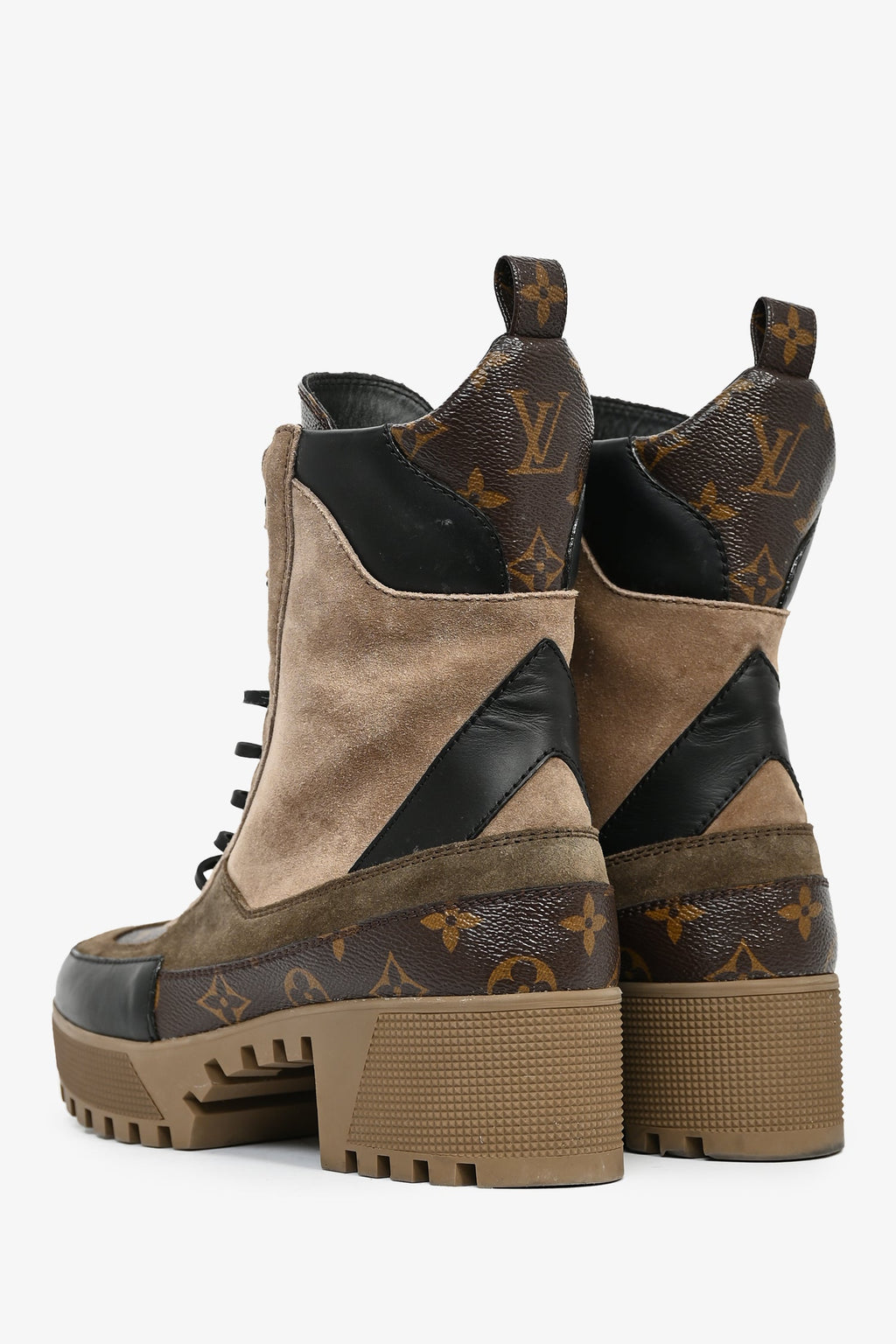 Louis Vuitton Brown Monogram/Suede Desert Combat Boots Size 40
