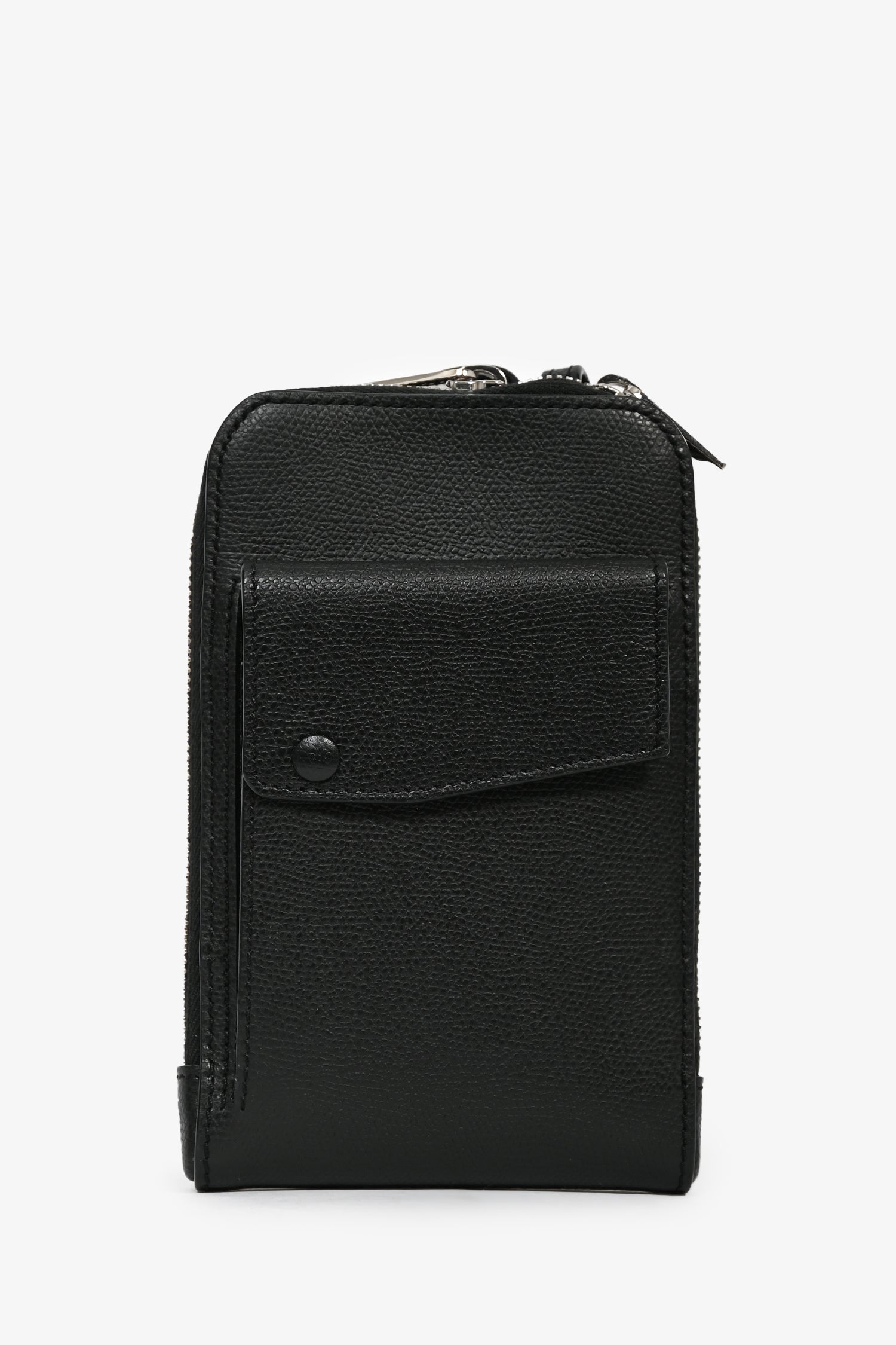 Valextra Black Leather Crossbody Phone Case