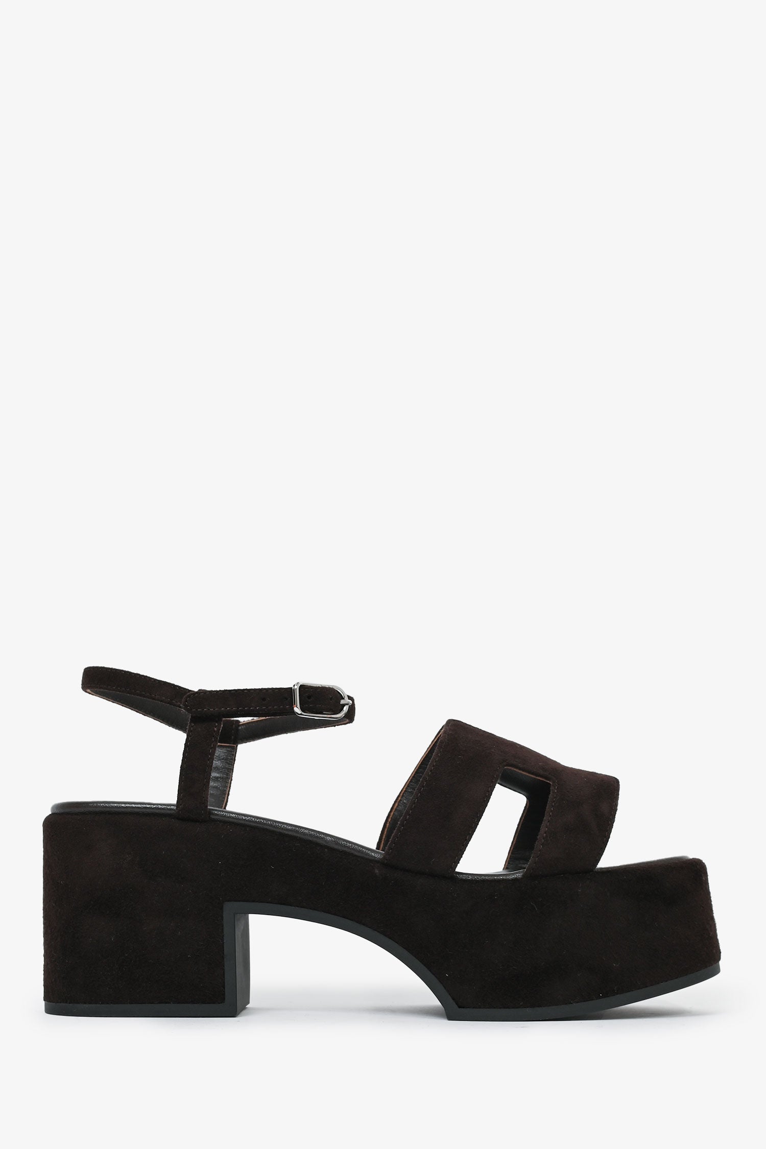 Hermes Chocolate Brown Suede Platform 'Jam 30' Sandals Size 37.5