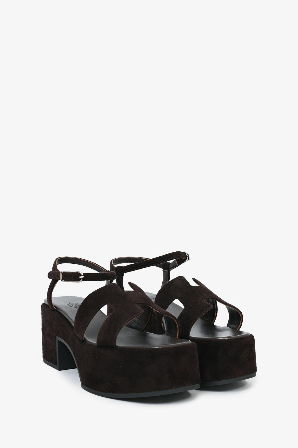 Hermes Chocolate Brown Suede Platform 'Jam 30' Sandals Size 37.5