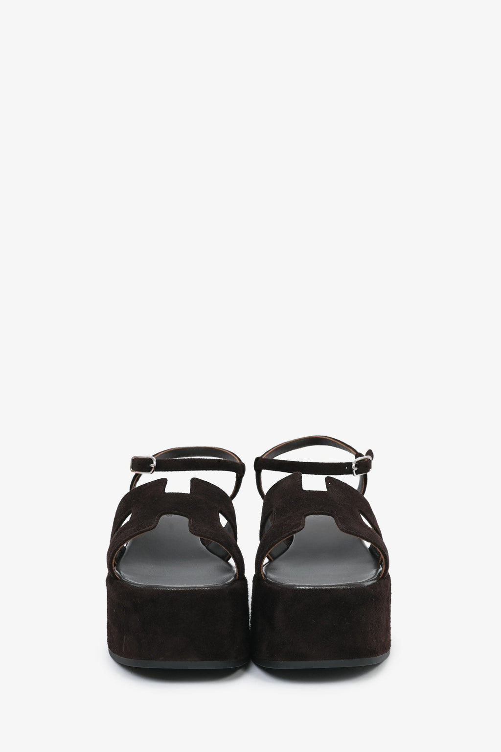 Hermes Chocolate Brown Suede Platform 'Jam 30' Sandals Size 37.5