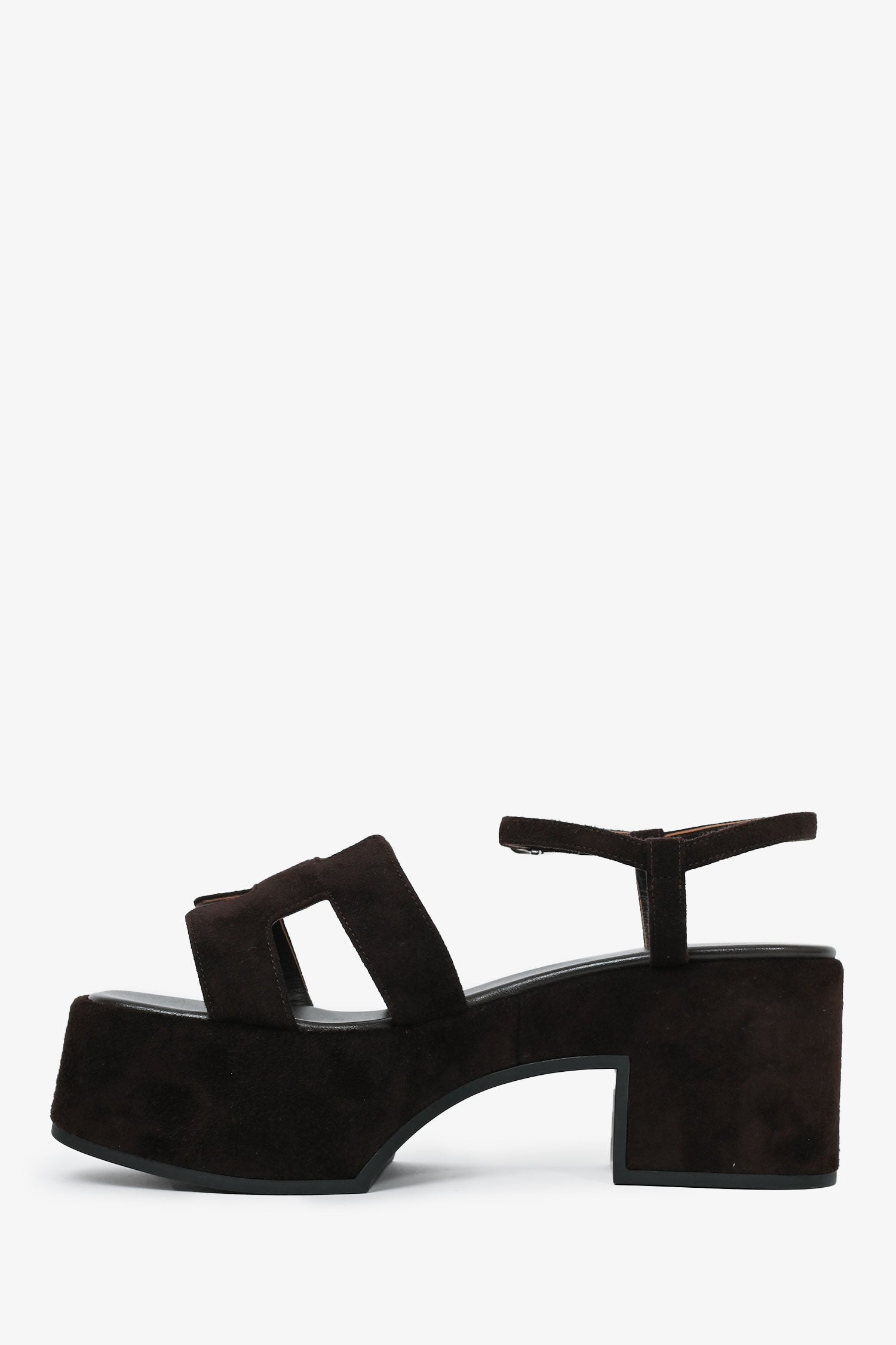 Hermes Chocolate Brown Suede Platform 'Jam 30' Sandals Size 37.5
