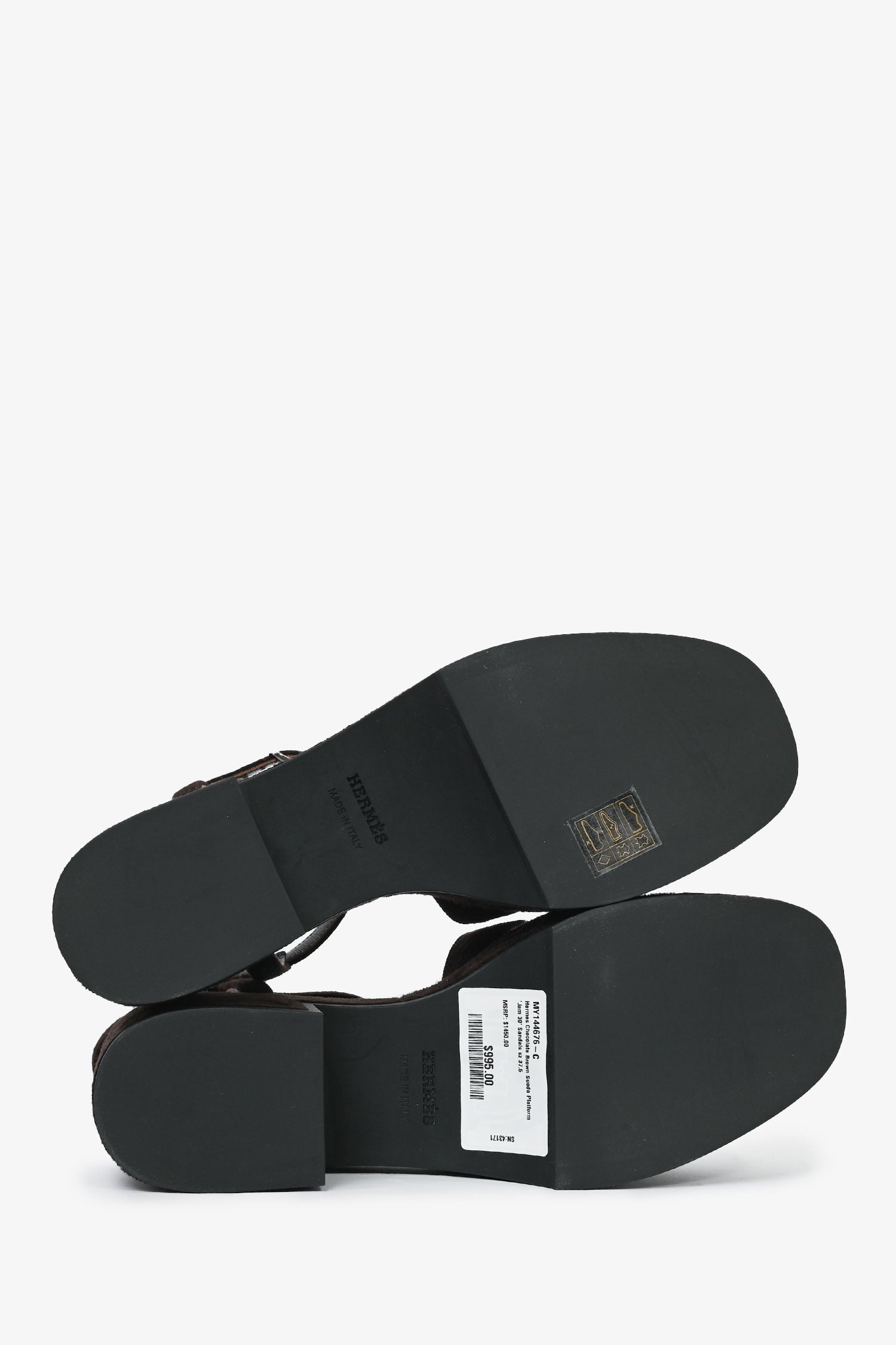 Hermes Chocolate Brown Suede Platform 'Jam 30' Sandals Size 37.5