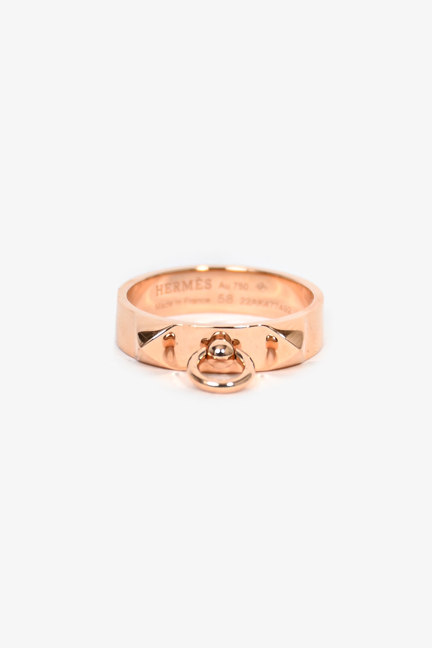 Hermès 18K Rose Gold 'Collier de Chien' Ring Small Model Size 58