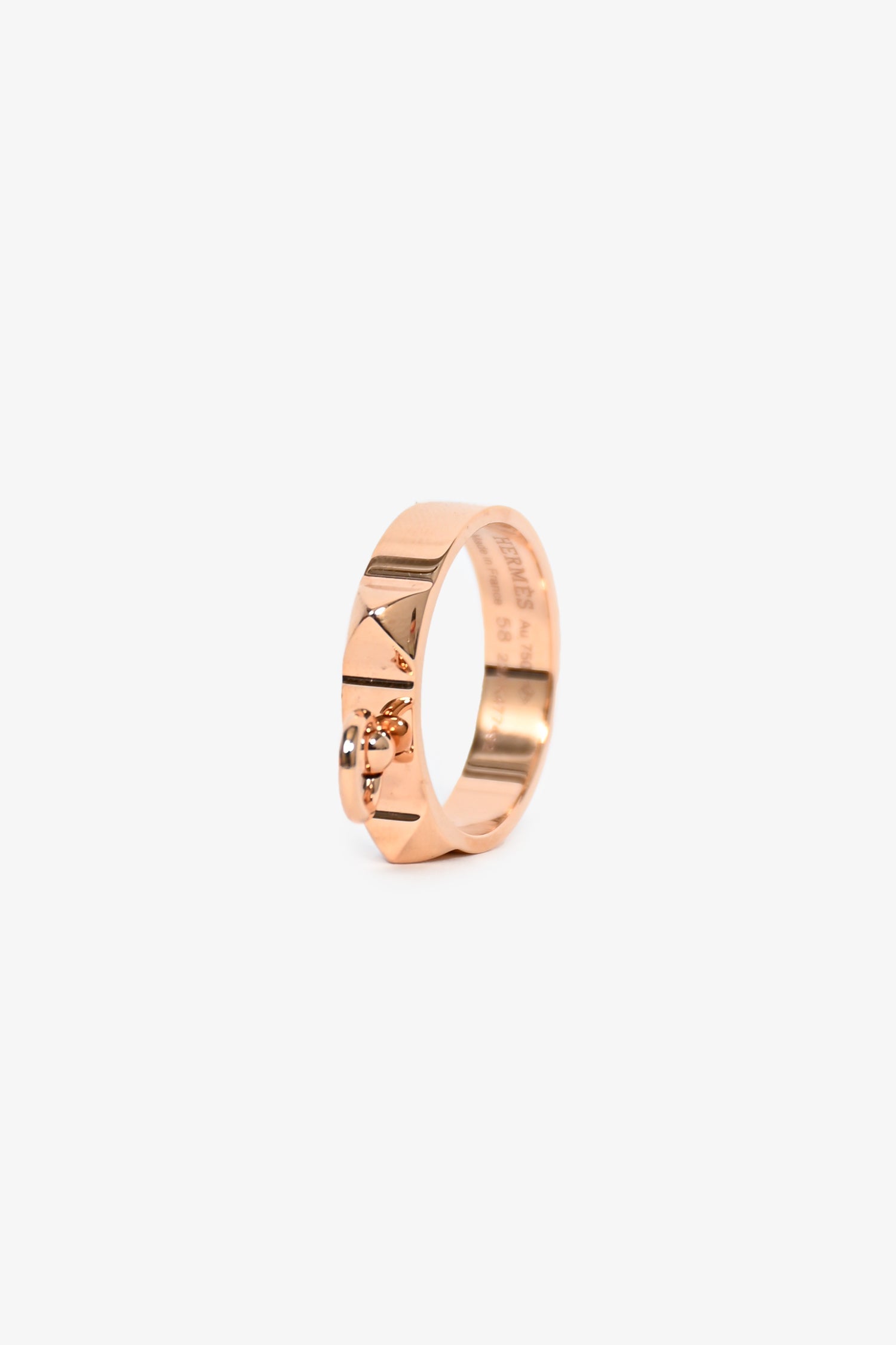 Hermès 18K Rose Gold 'Collier de Chien' Ring Small Model Size 58
