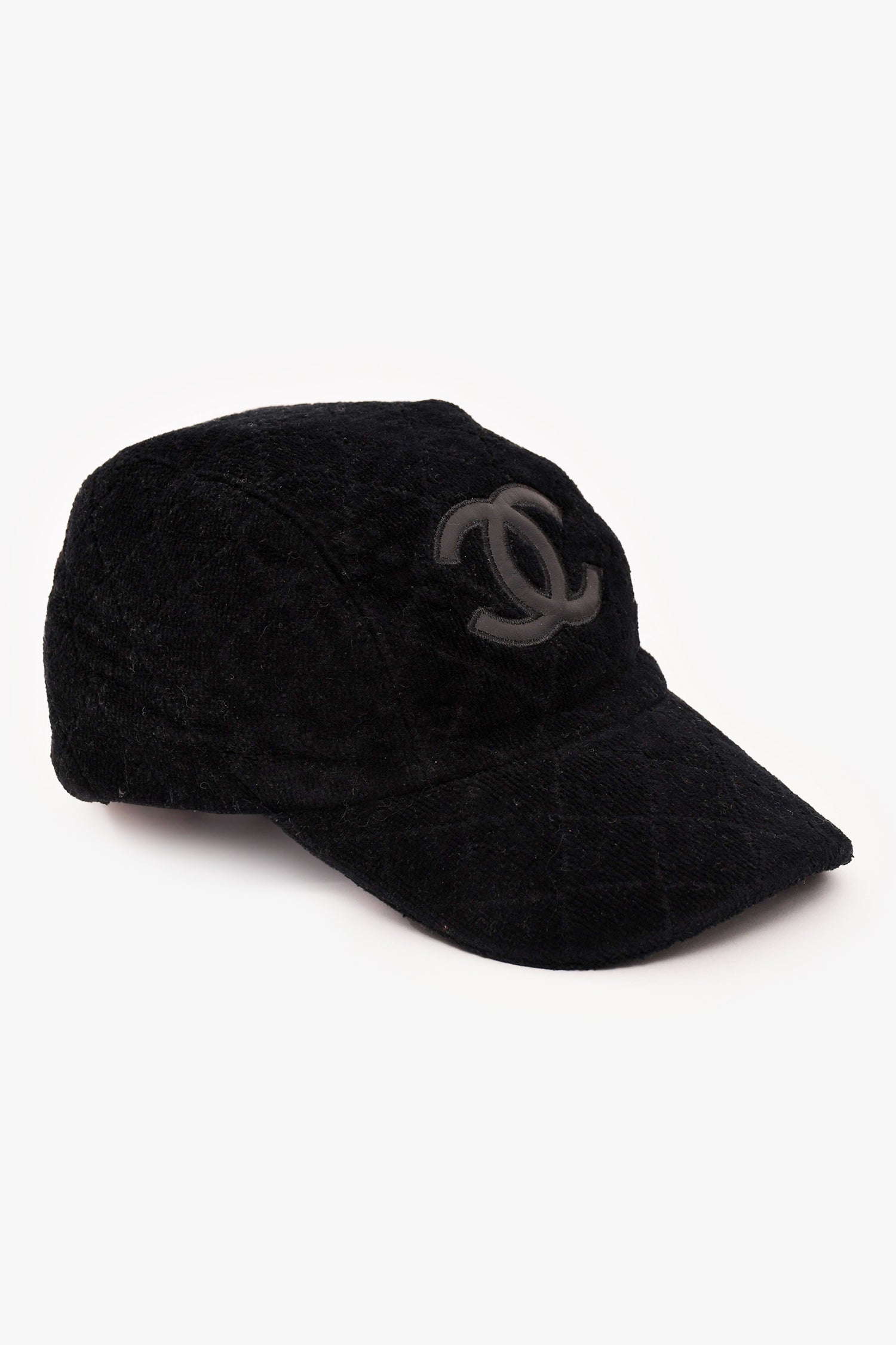 Pre-Loved Chanel™ Black Terrycloth/Leather CC Logo Baseball Cap Size M