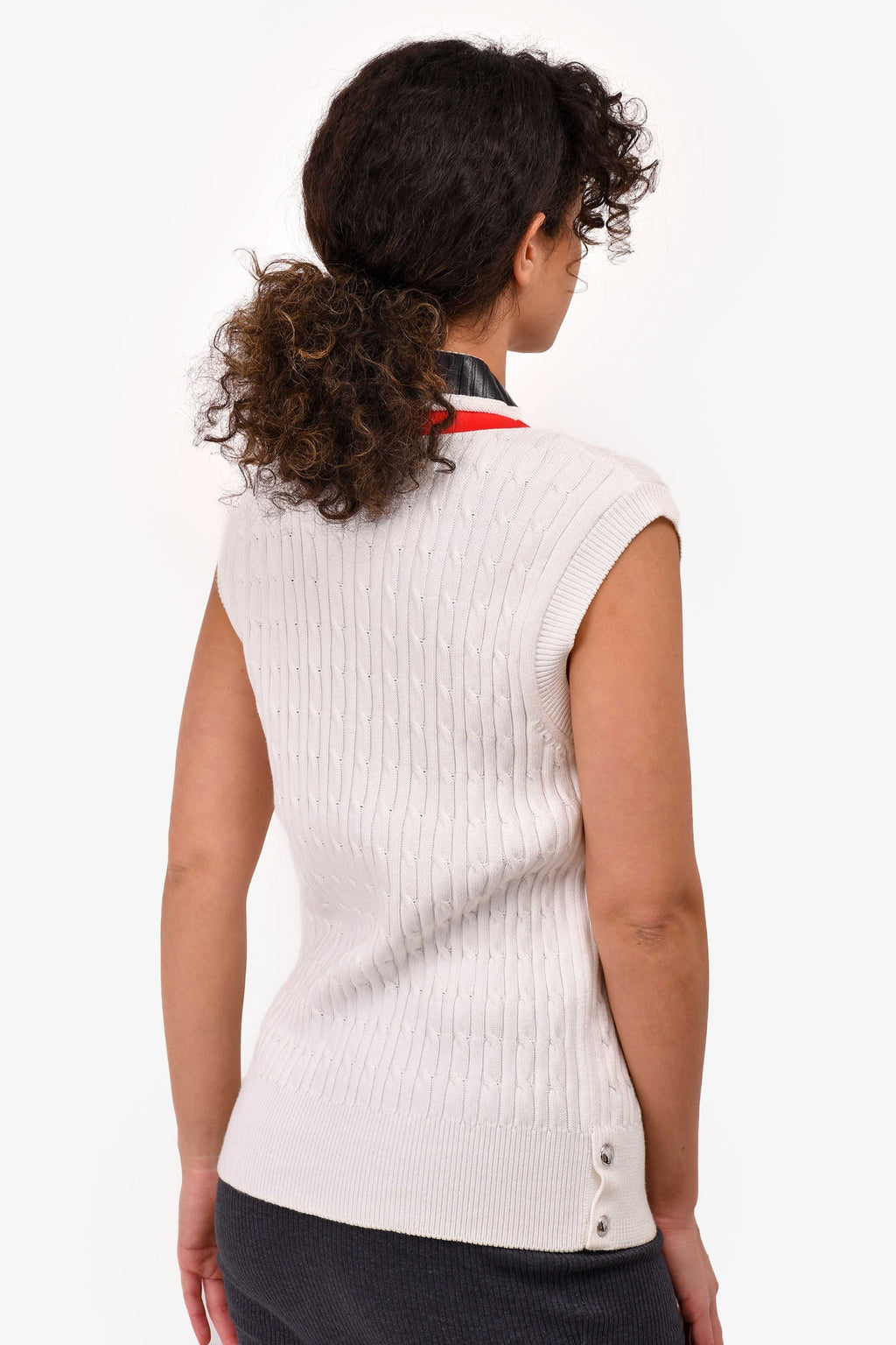 Moncler White Cable Knit Maglione Button Up Vest igan Size L