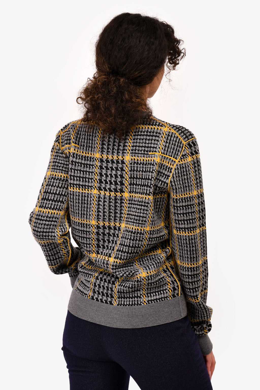Christian Dior Grey/Yellow Wool Houndstooth Patterned Sweater Size S