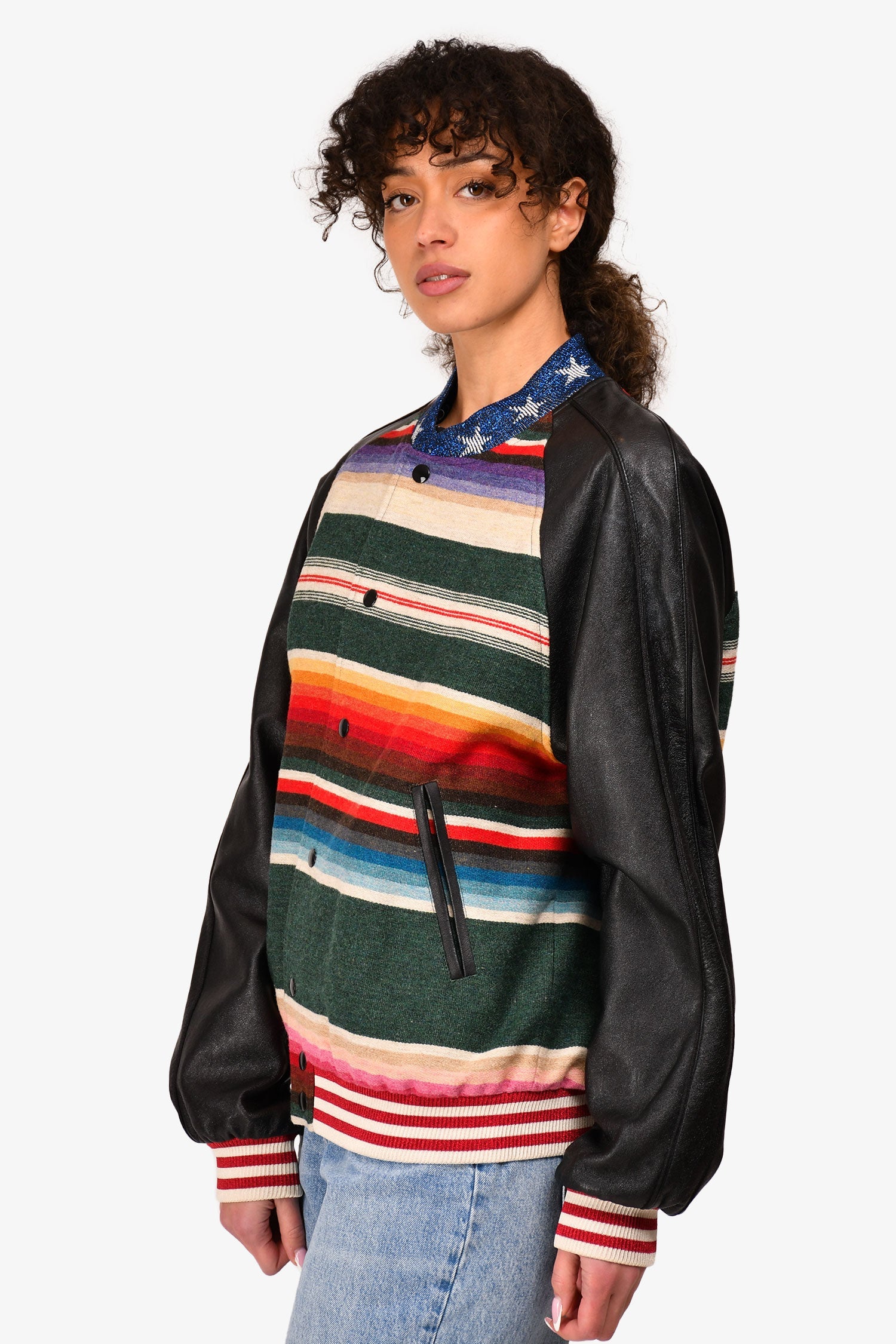 Saint Laurent 2015 Black/Multicoloured Wool Dinosaur Patched Baseball Jacket Size 50 Mens