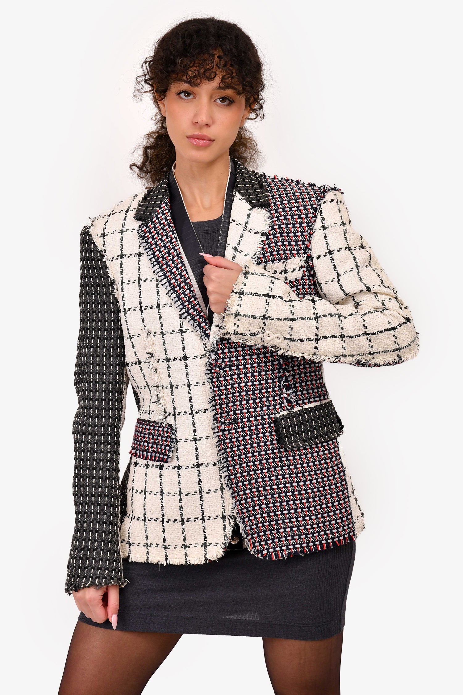 Thom Browne White/Red/Grey Tweed Blazer Jacket Size 2 Men