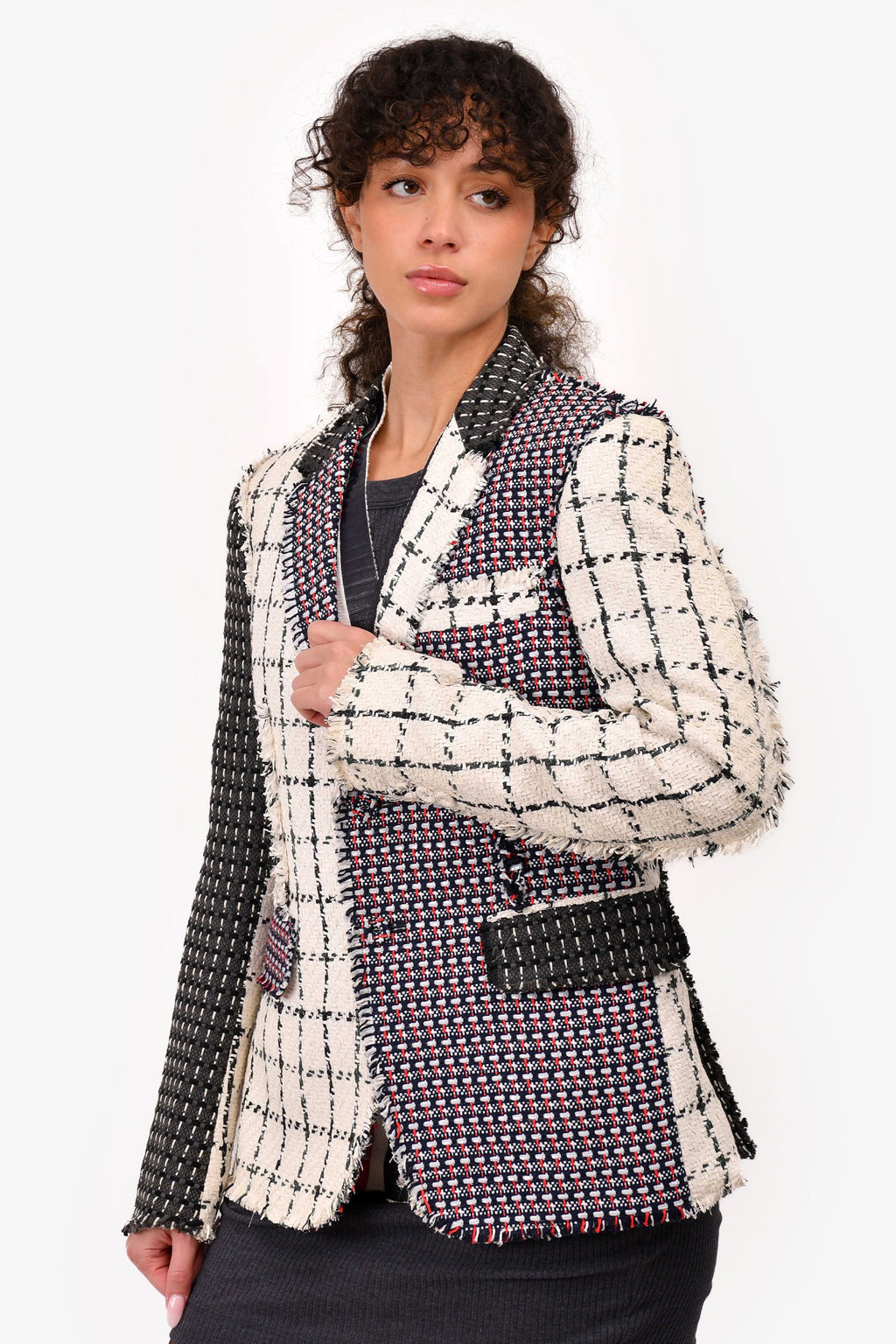 Thom Browne White/Red/Grey Tweed Blazer Jacket Size 2 Men