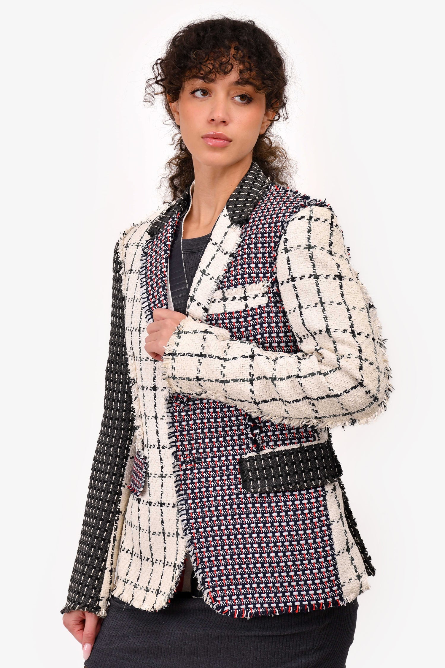Thom Browne White/Red/Grey Tweed Blazer Jacket Size 2 Men