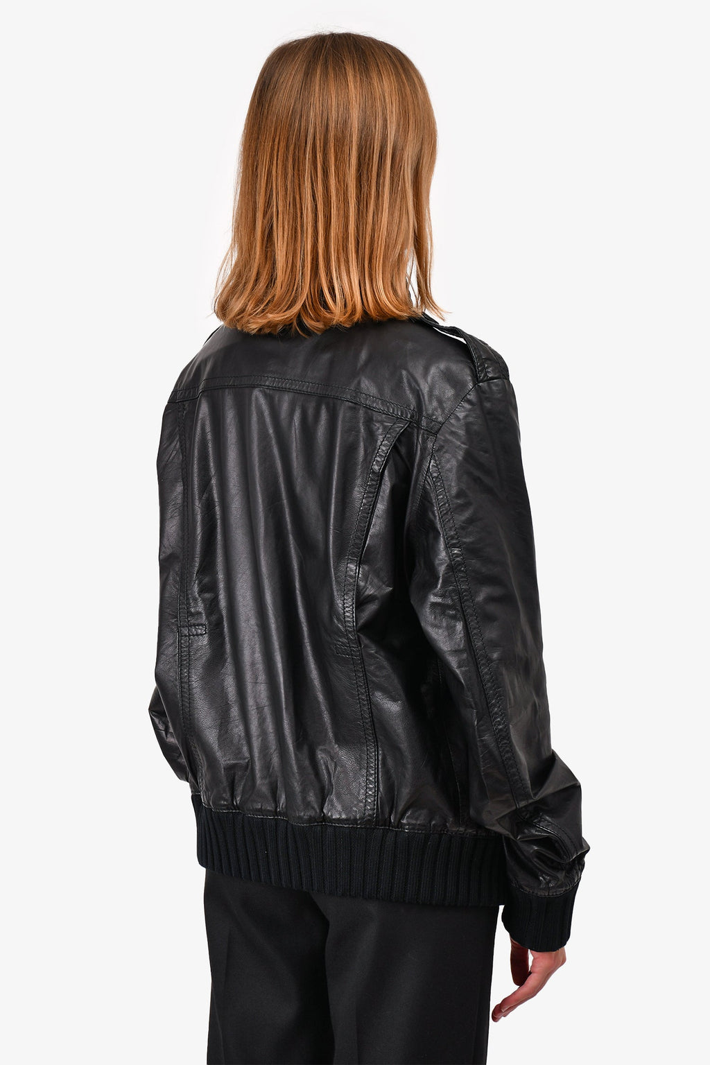 Gucci Black Leather Pocket Zip Detailed Bomber Jacket Size 56 Mens