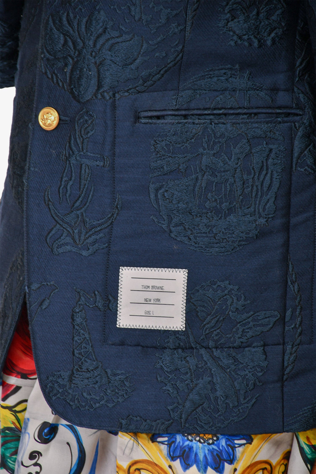 Thom Browne Navy Embroidered Patterened Blazer Jacket L Size Men