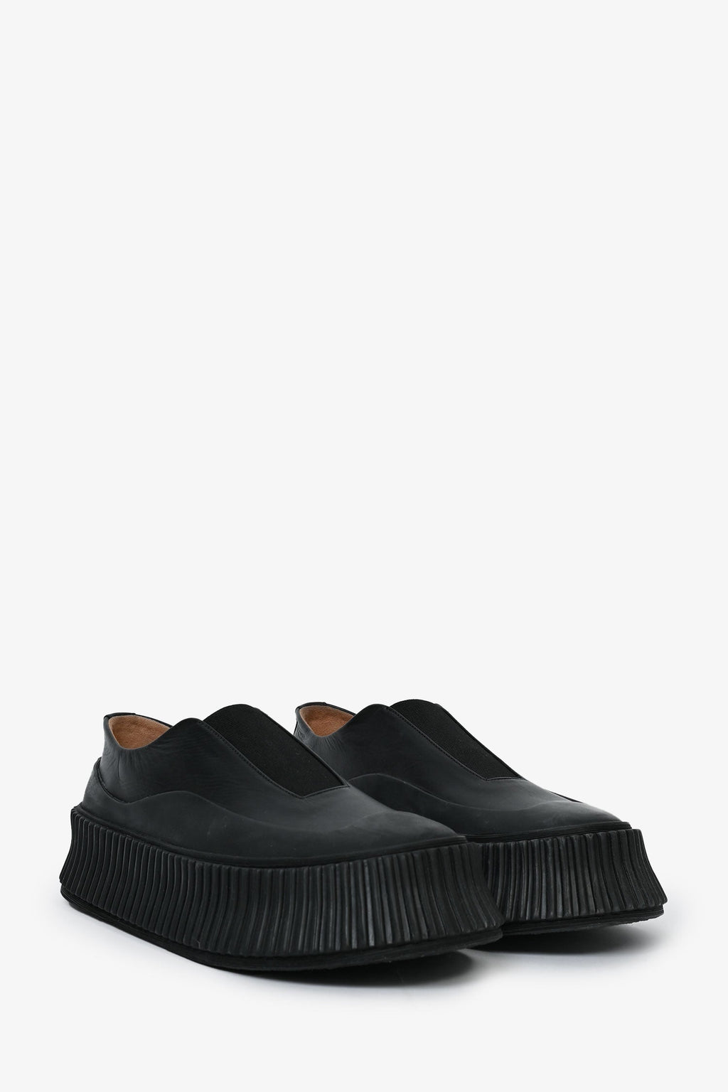 Jil Sander Black Baby Calfskin 'Agnellato' Slip On Sneakers Size 36