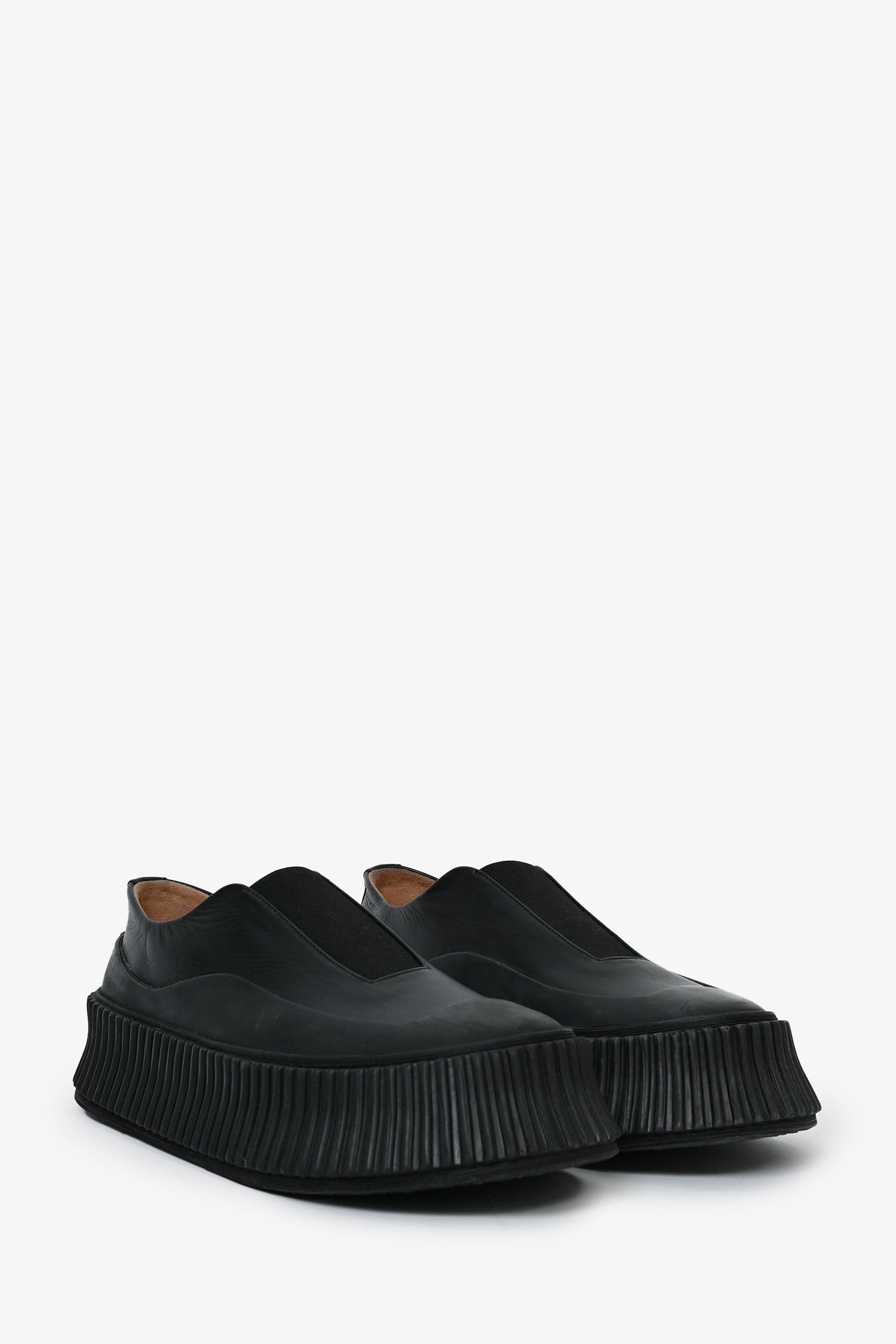 Jil Sander Black Baby Calfskin 'Agnellato' Slip On Sneakers Size 36