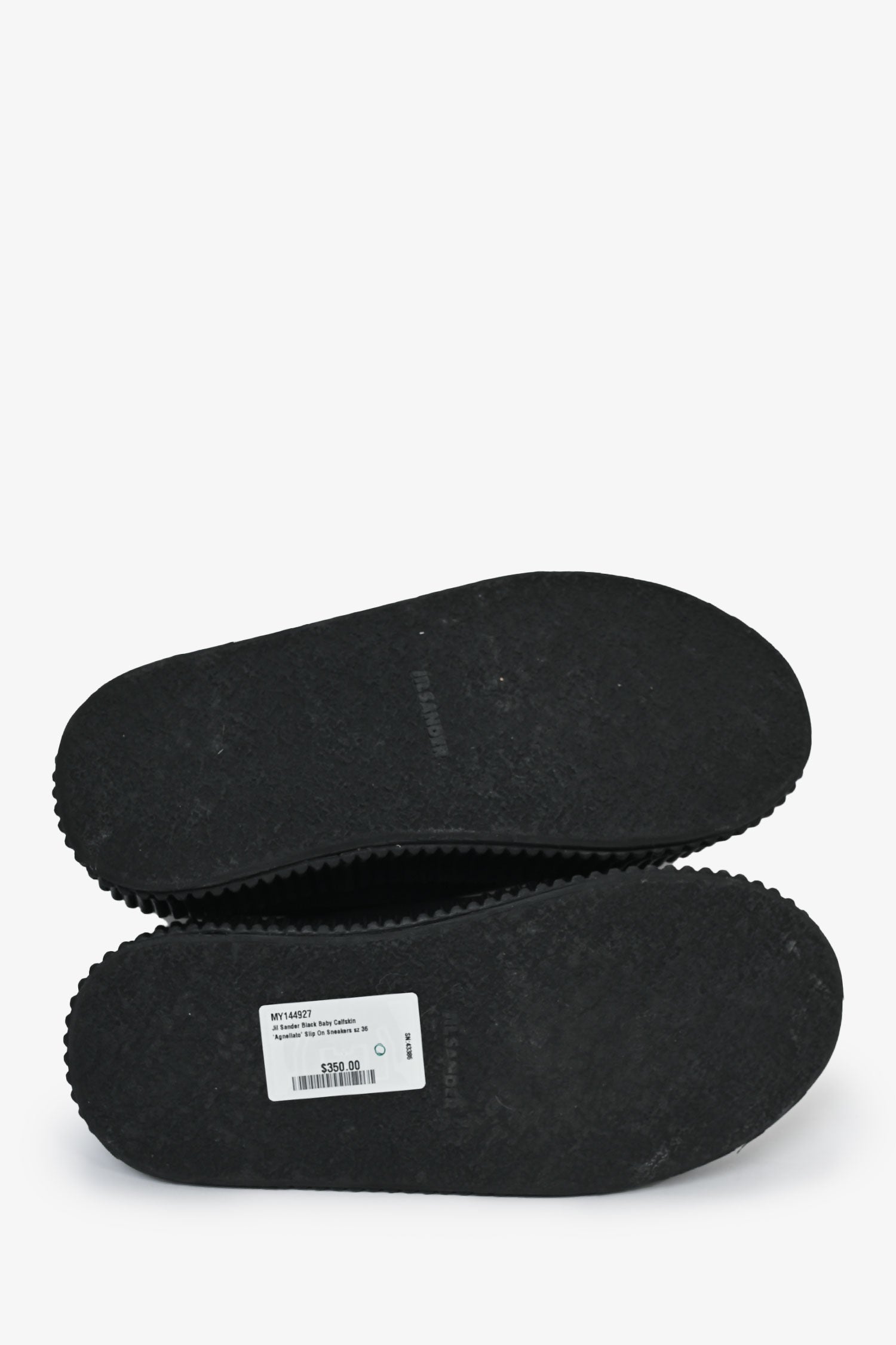 Jil Sander Black Baby Calfskin 'Agnellato' Slip On Sneakers Size 36
