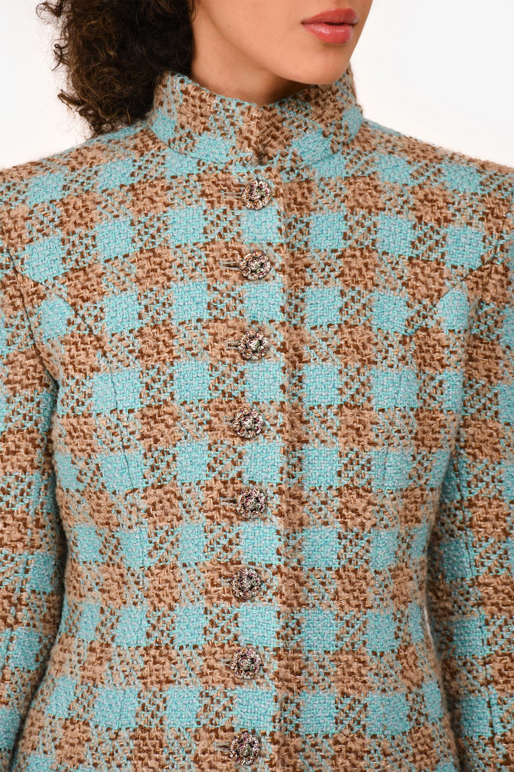 Pre-Loved Chanel™ 2022 Blue/Brown Tweed Plaid Coat Size 38