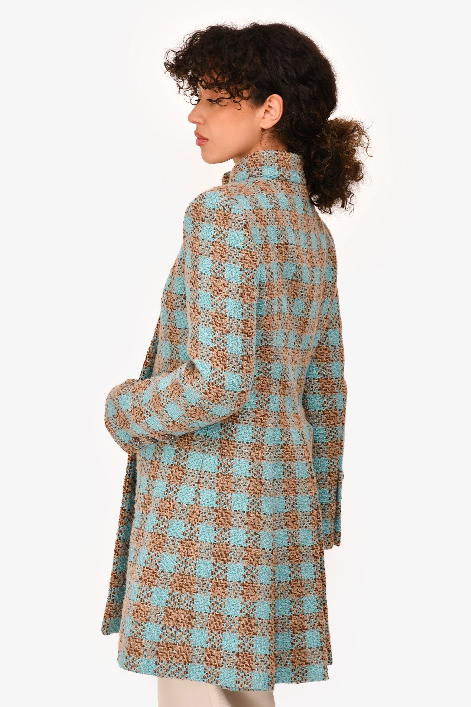Pre-Loved Chanel™ 2022 Blue/Brown Tweed Plaid Coat Size 38