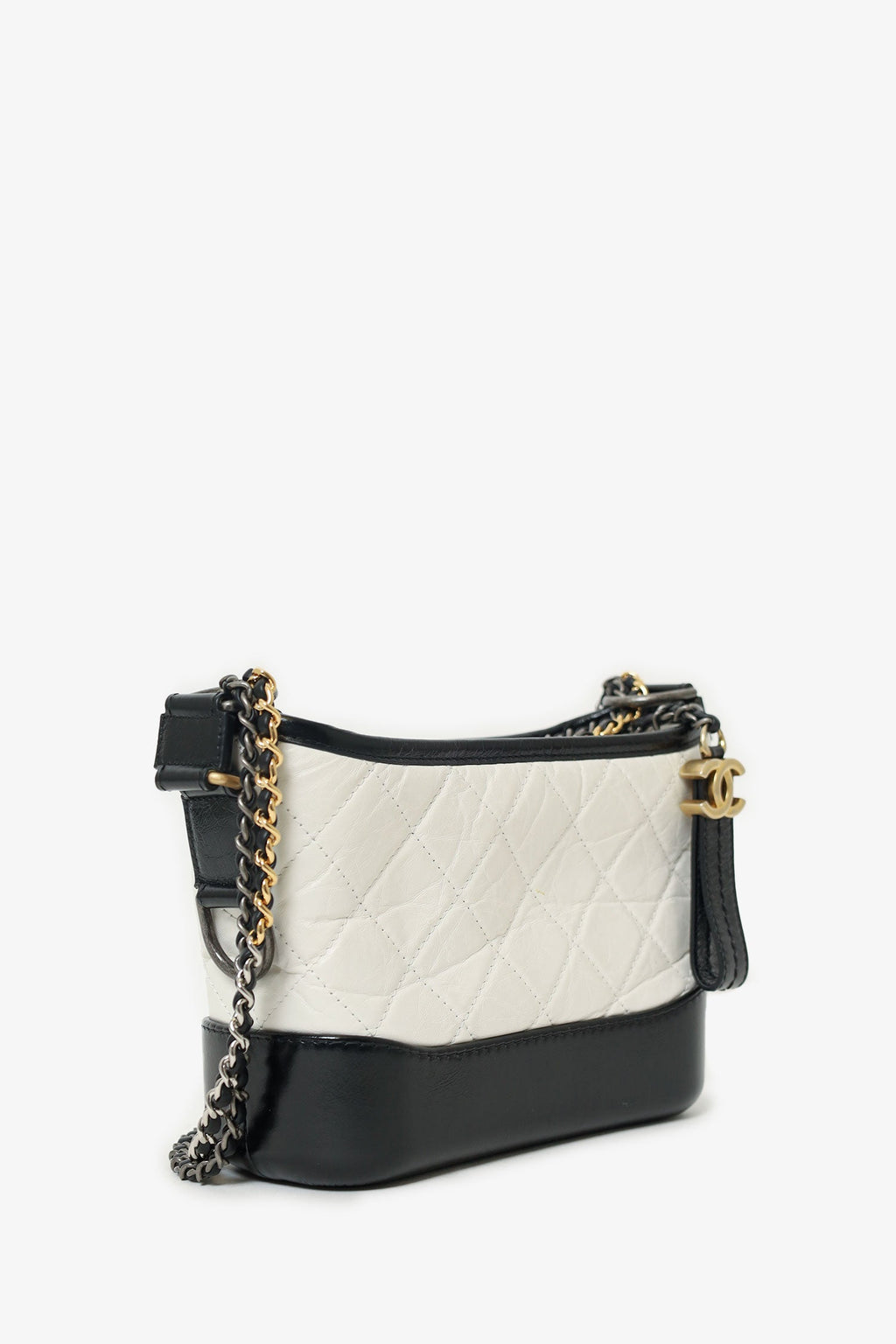 Pre-Loved Chanel™  2018 Black/White Lambskin Leather Small Gabrielle Bag