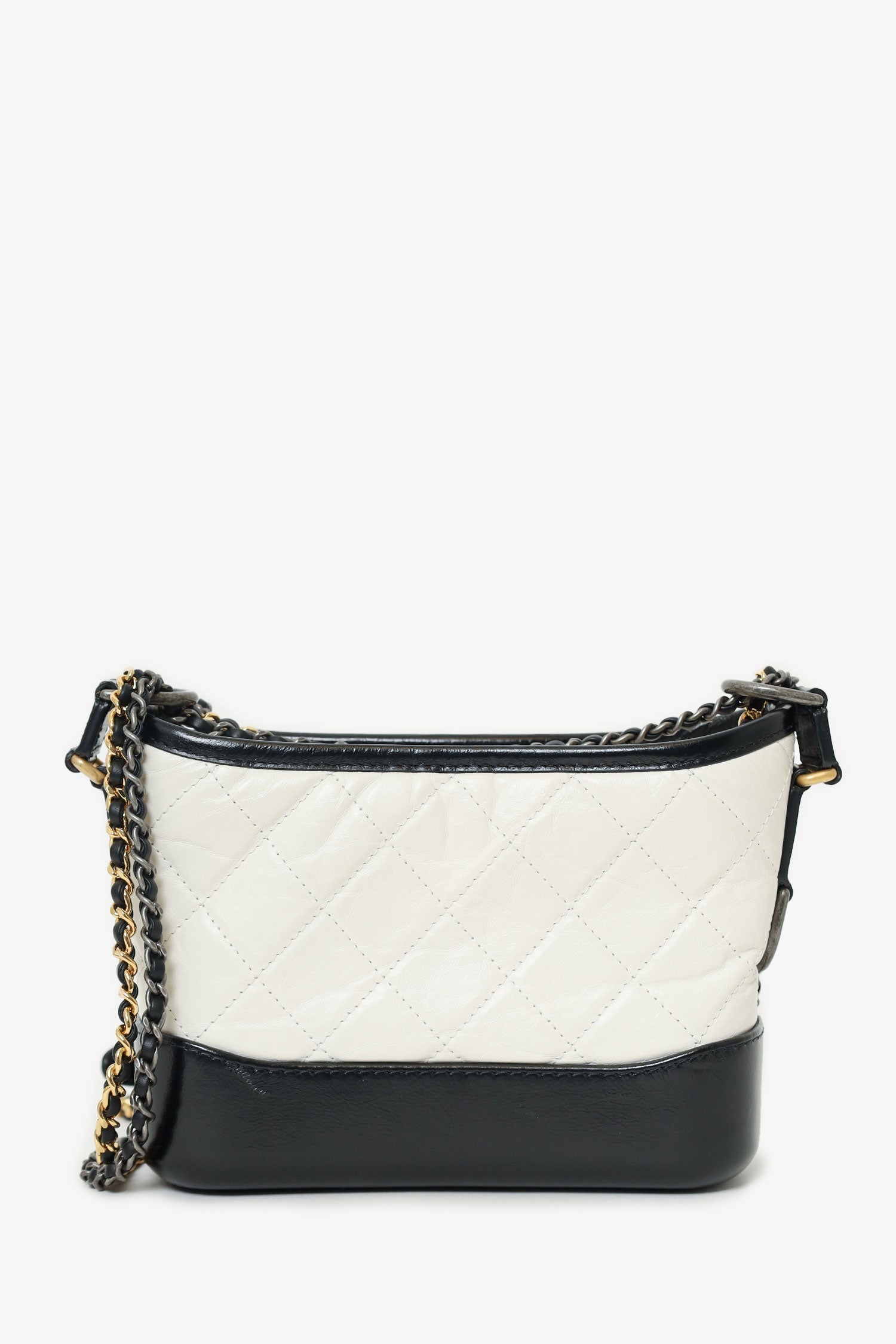 Pre-Loved Chanel™  2018 Black/White Lambskin Leather Small Gabrielle Bag