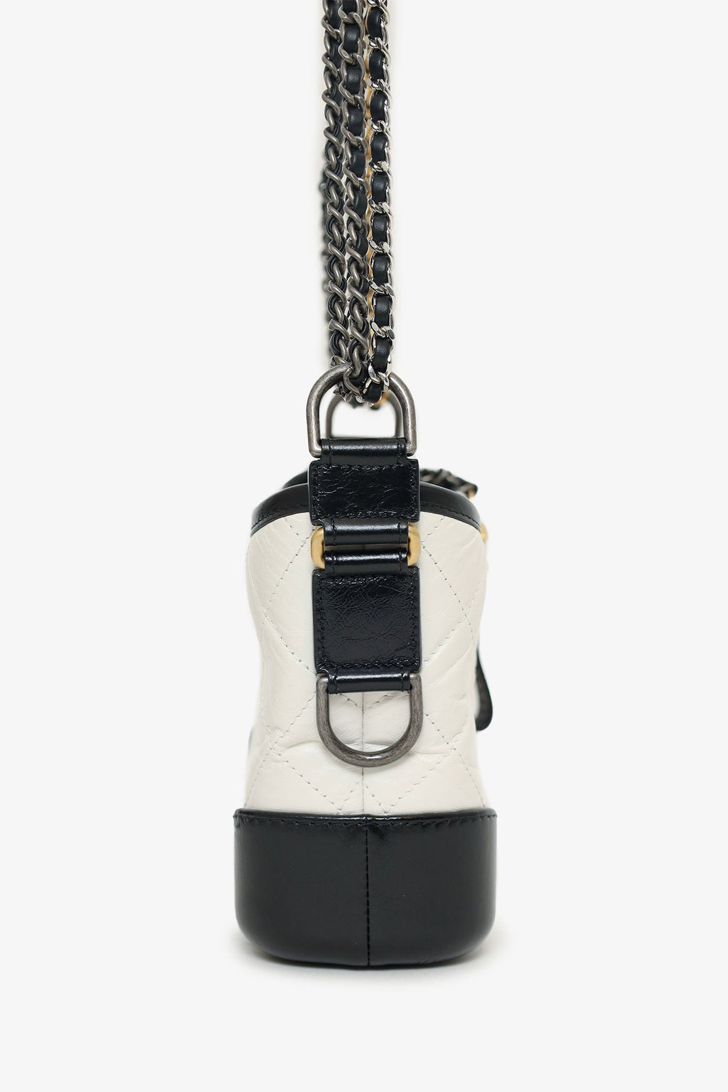 Pre-Loved Chanel™  2018 Black/White Lambskin Leather Small Gabrielle Bag
