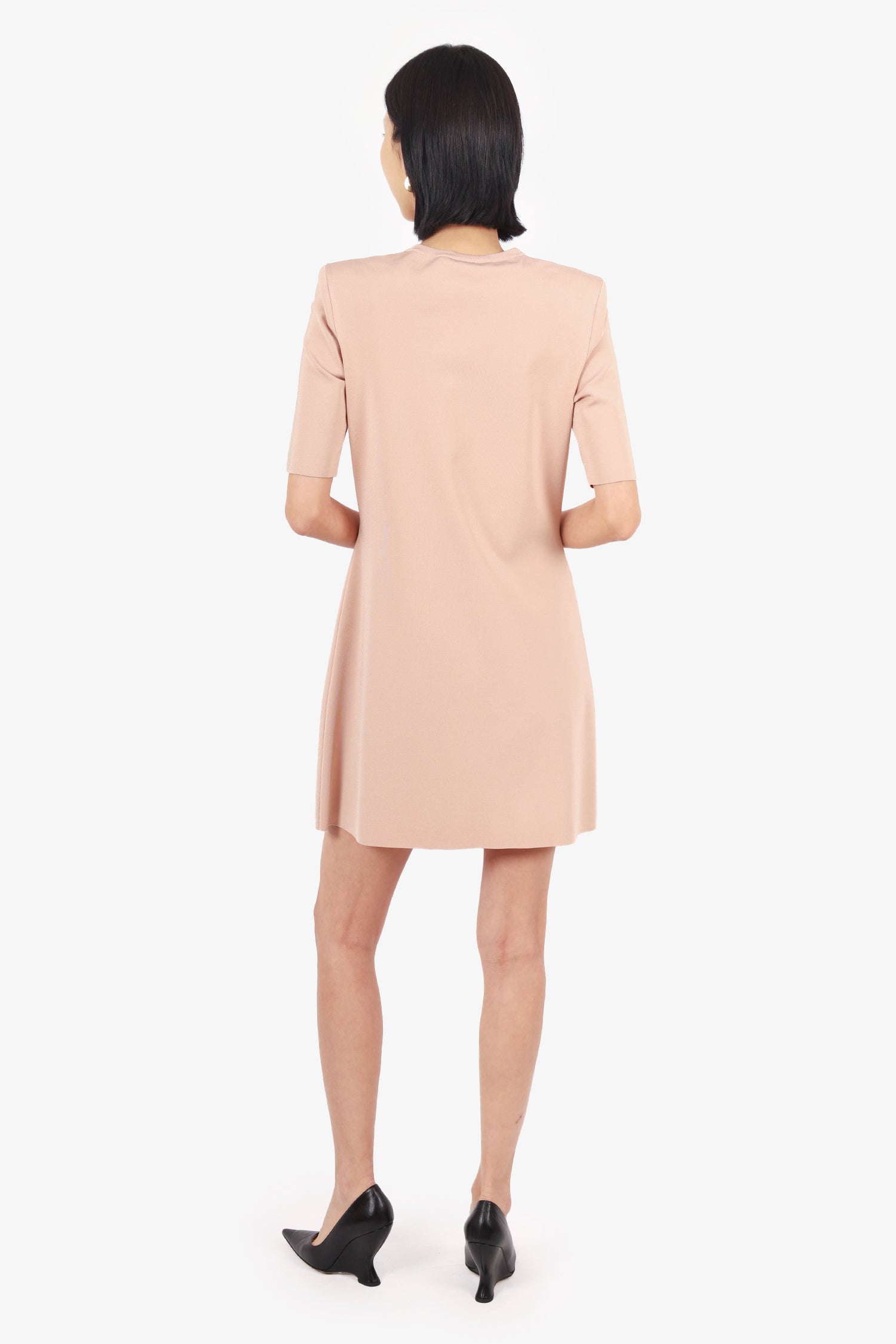 Gucci Blush Pink/Black Knit Front Zip Short Sleeve Mini Dress Size L