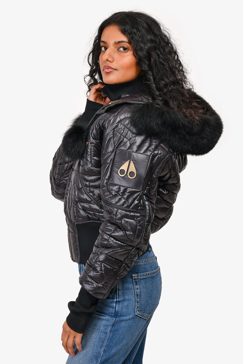 Moose Knuckles X Telfar Black Down Jacket with Fur Trim Hood Size XS