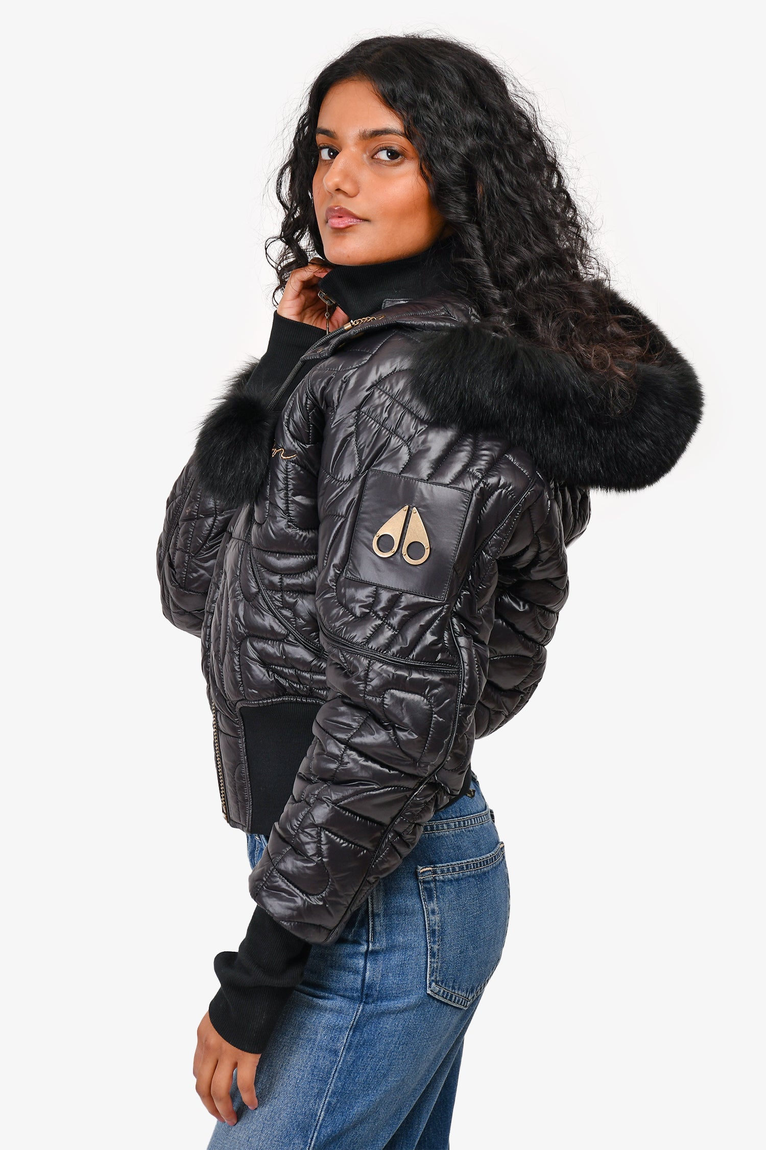 Moose Knuckles X Telfar Black Down Jacket with Fur Trim Hood Size XS