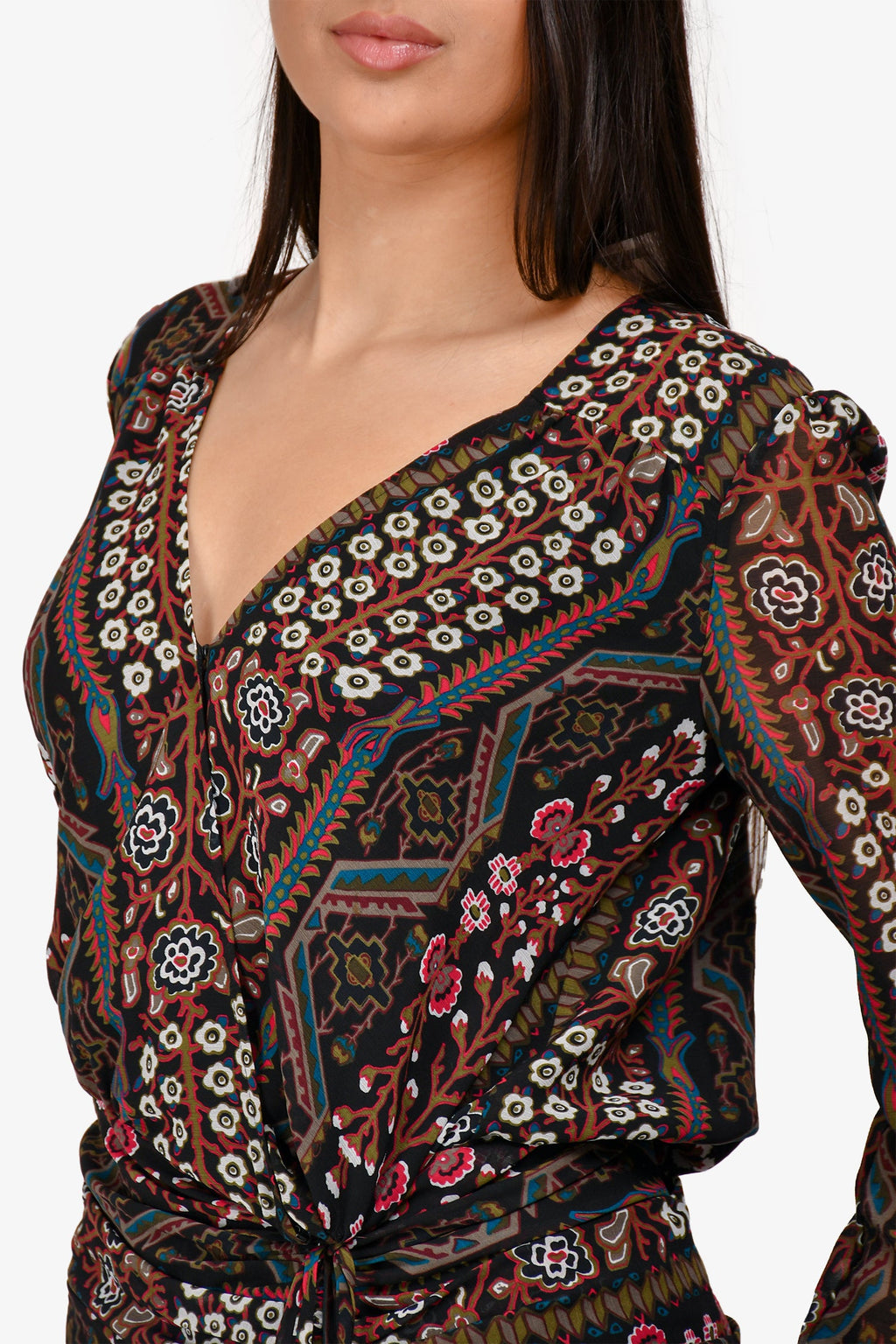 Veronica Beard Black Printed Ruched Mini Dress Size 6