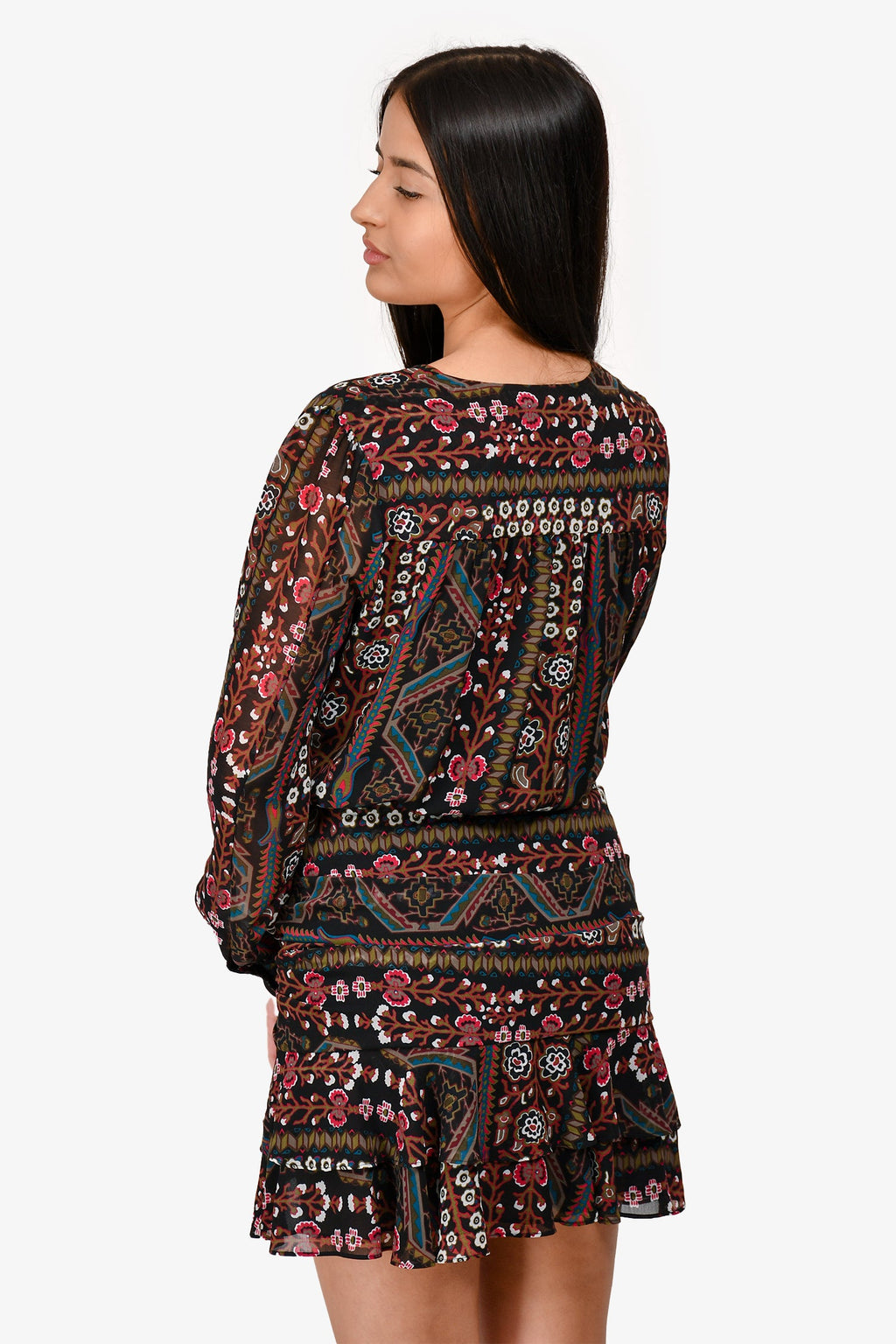 Veronica Beard Black Printed Ruched Mini Dress Size 6
