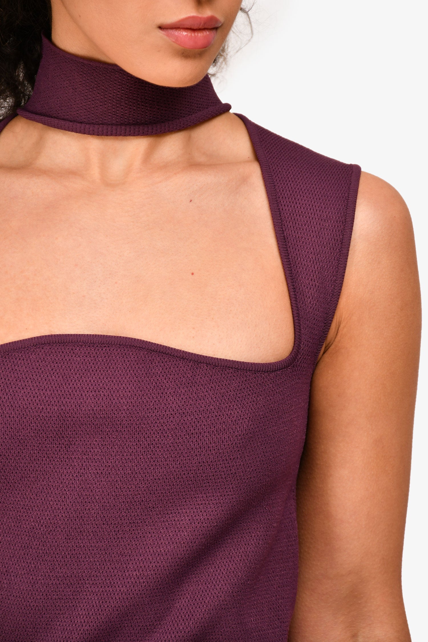 Bottega Veneta 2019 Purple Knit High Neck Cut-Out Dress Size 36