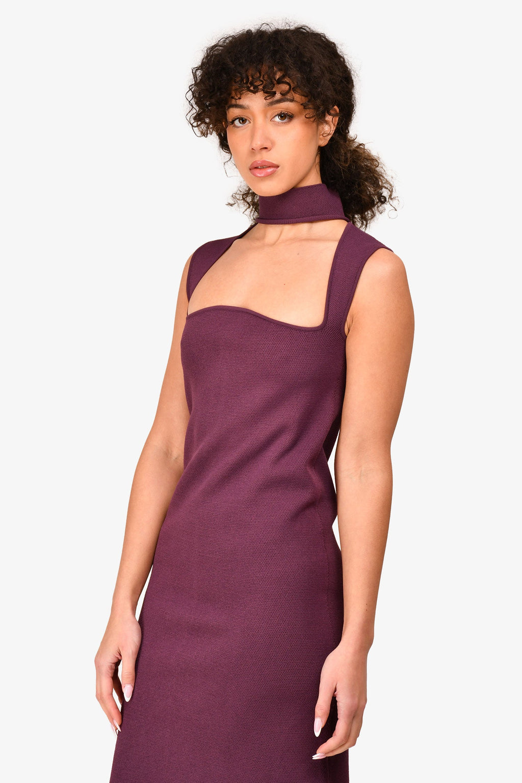 Bottega Veneta 2019 Purple Knit High Neck Cut-Out Dress Size 36