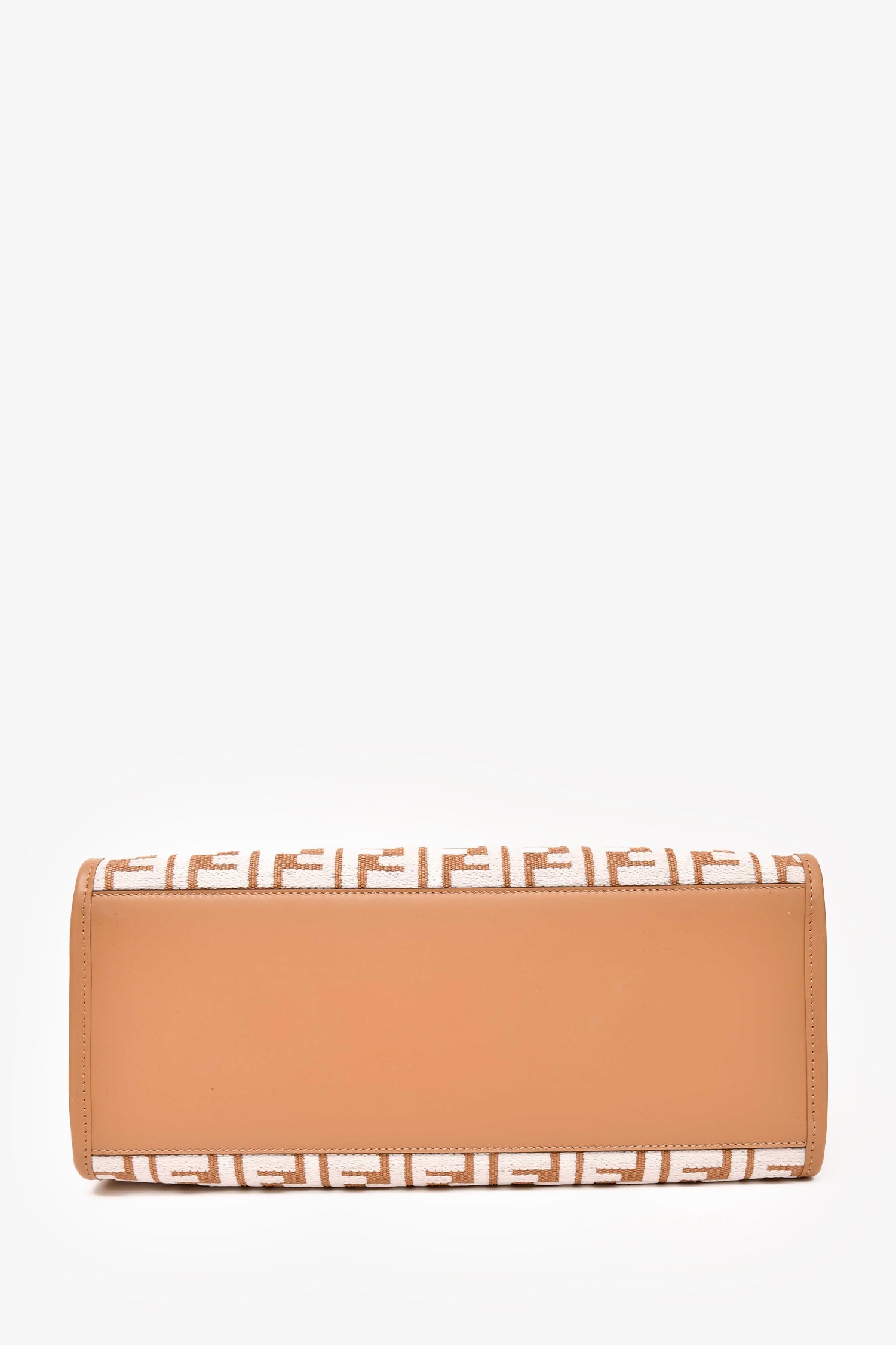 Fendi Brown/ White Leather/Canvas FF Zucca Sunshine Shopping Tote With Strap