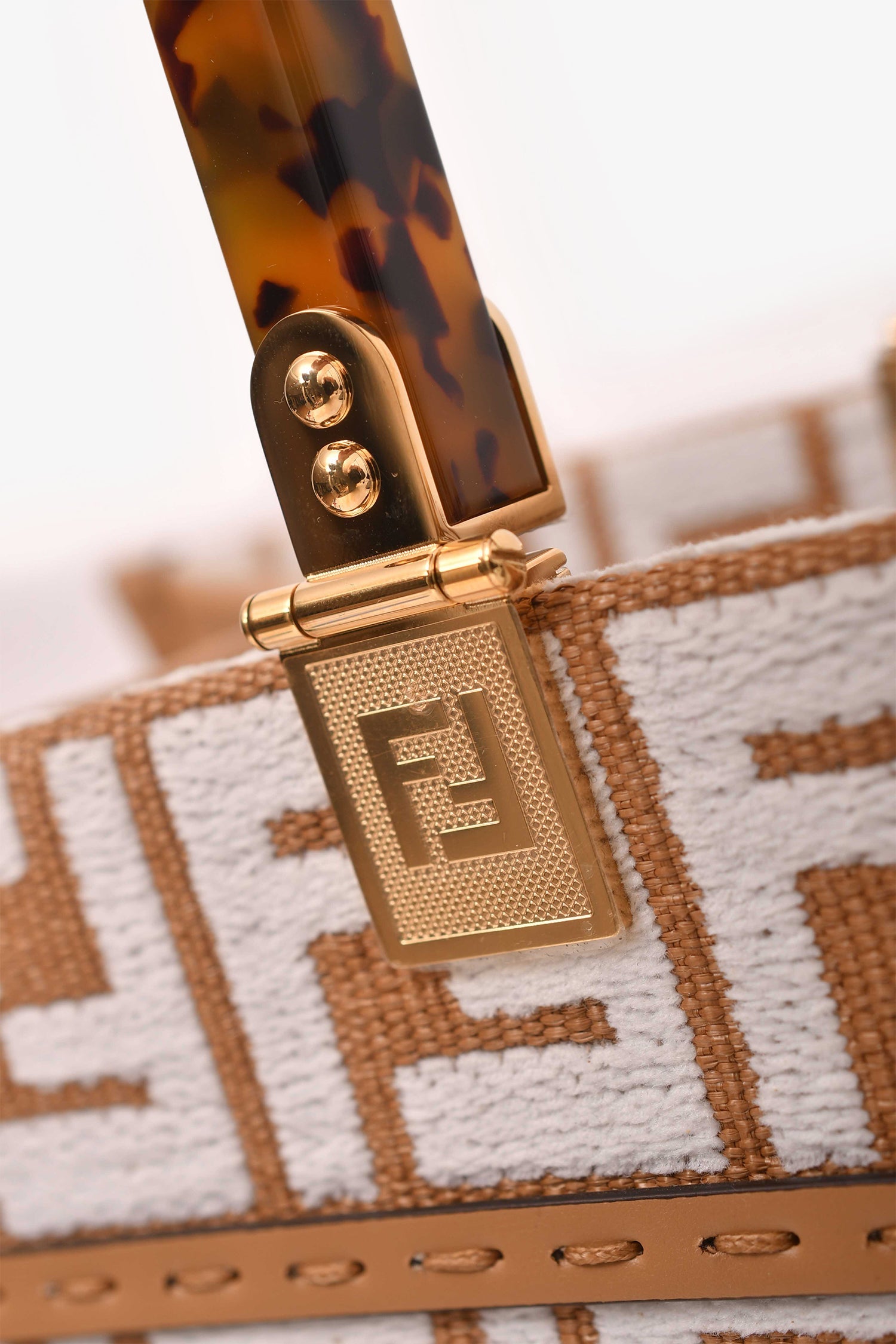 Fendi Brown/ White Leather/Canvas FF Zucca Sunshine Shopping Tote With Strap