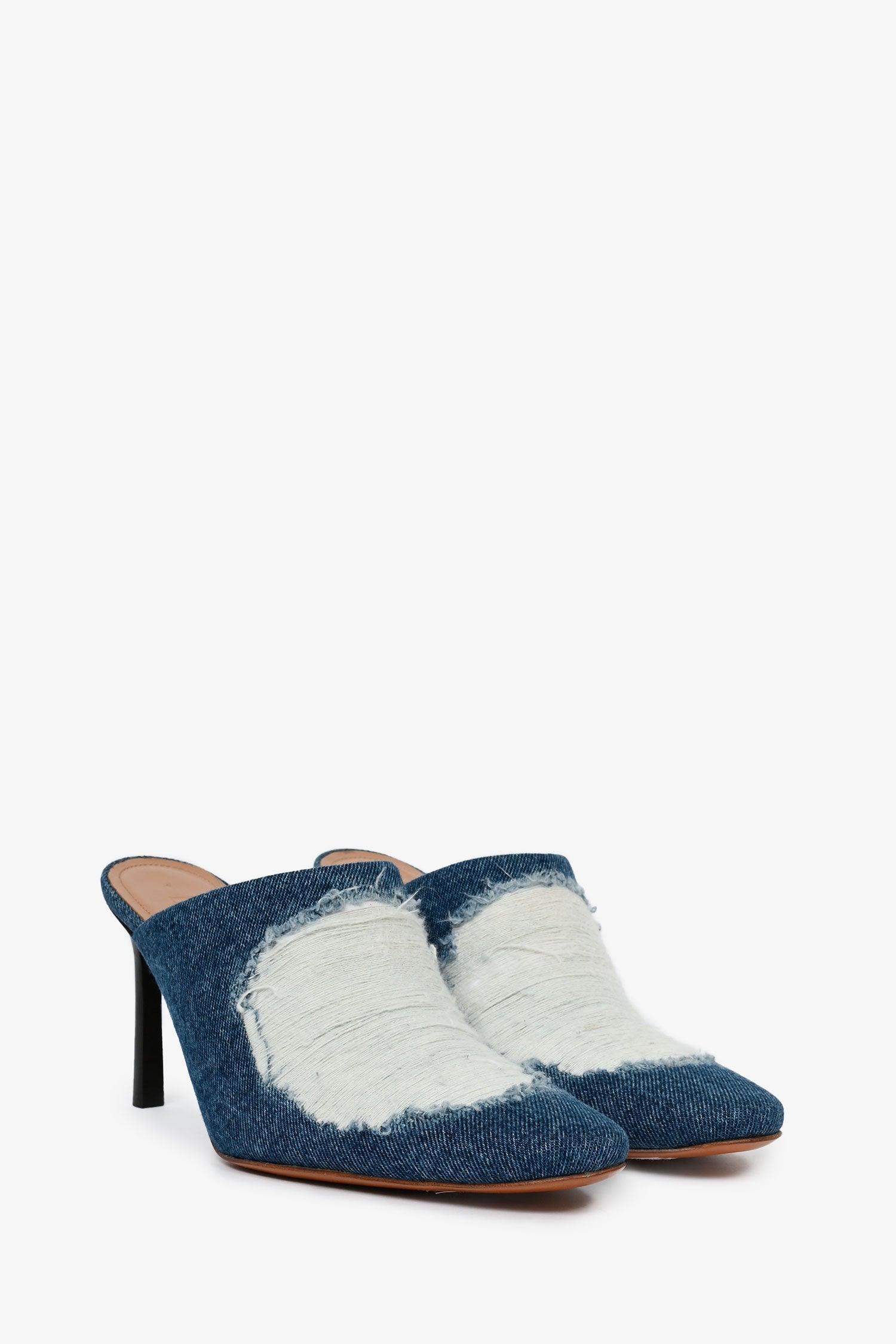 Loewe Distressed Denim Heeled Mules Size 37