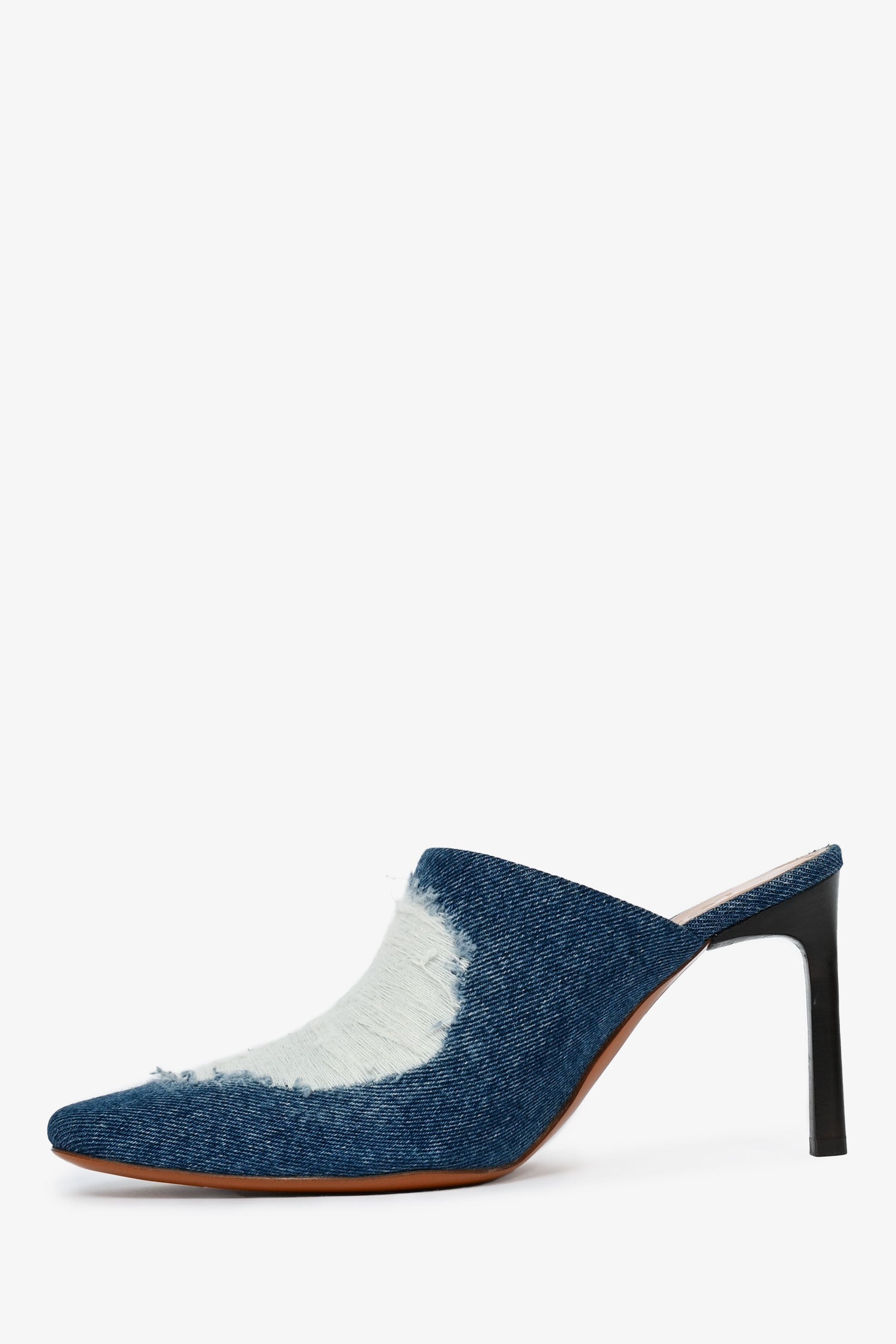 Loewe Distressed Denim Heeled Mules Size 37