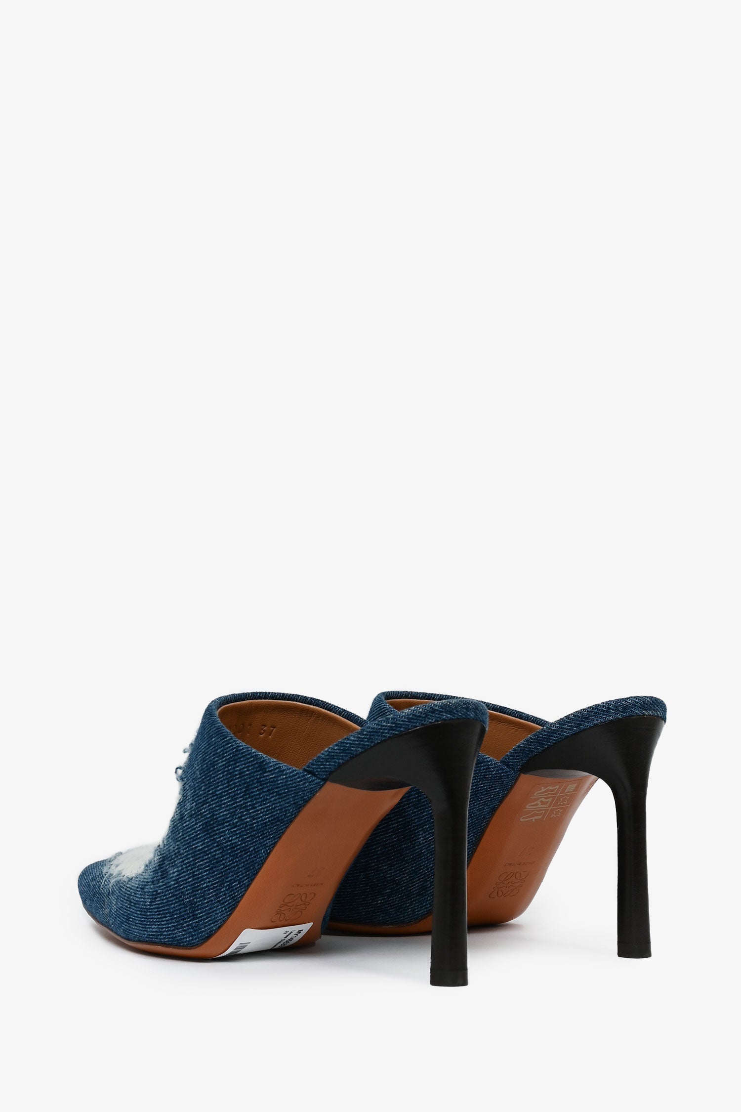 Loewe Distressed Denim Heeled Mules Size 37