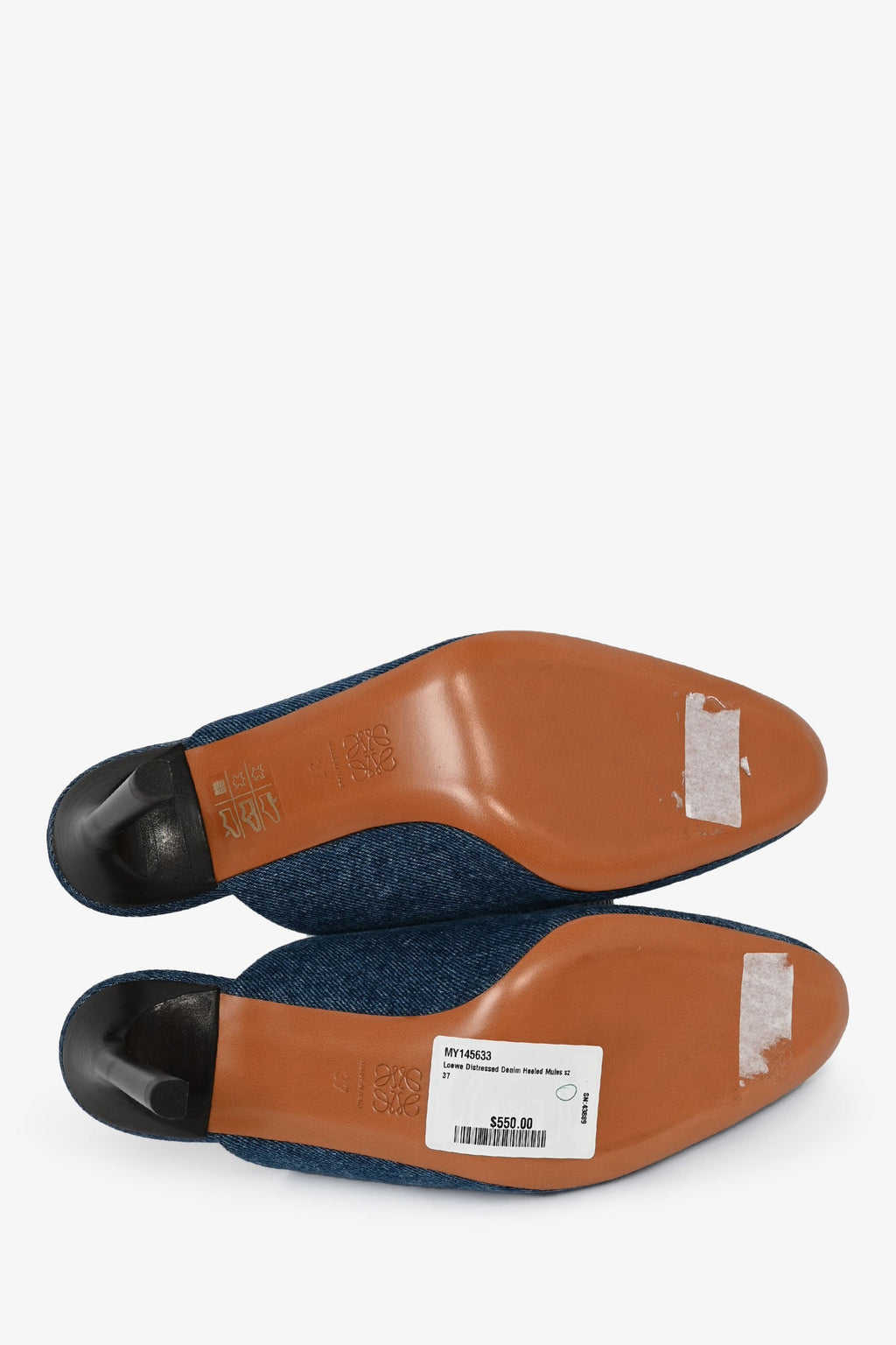 Loewe Distressed Denim Heeled Mules Size 37