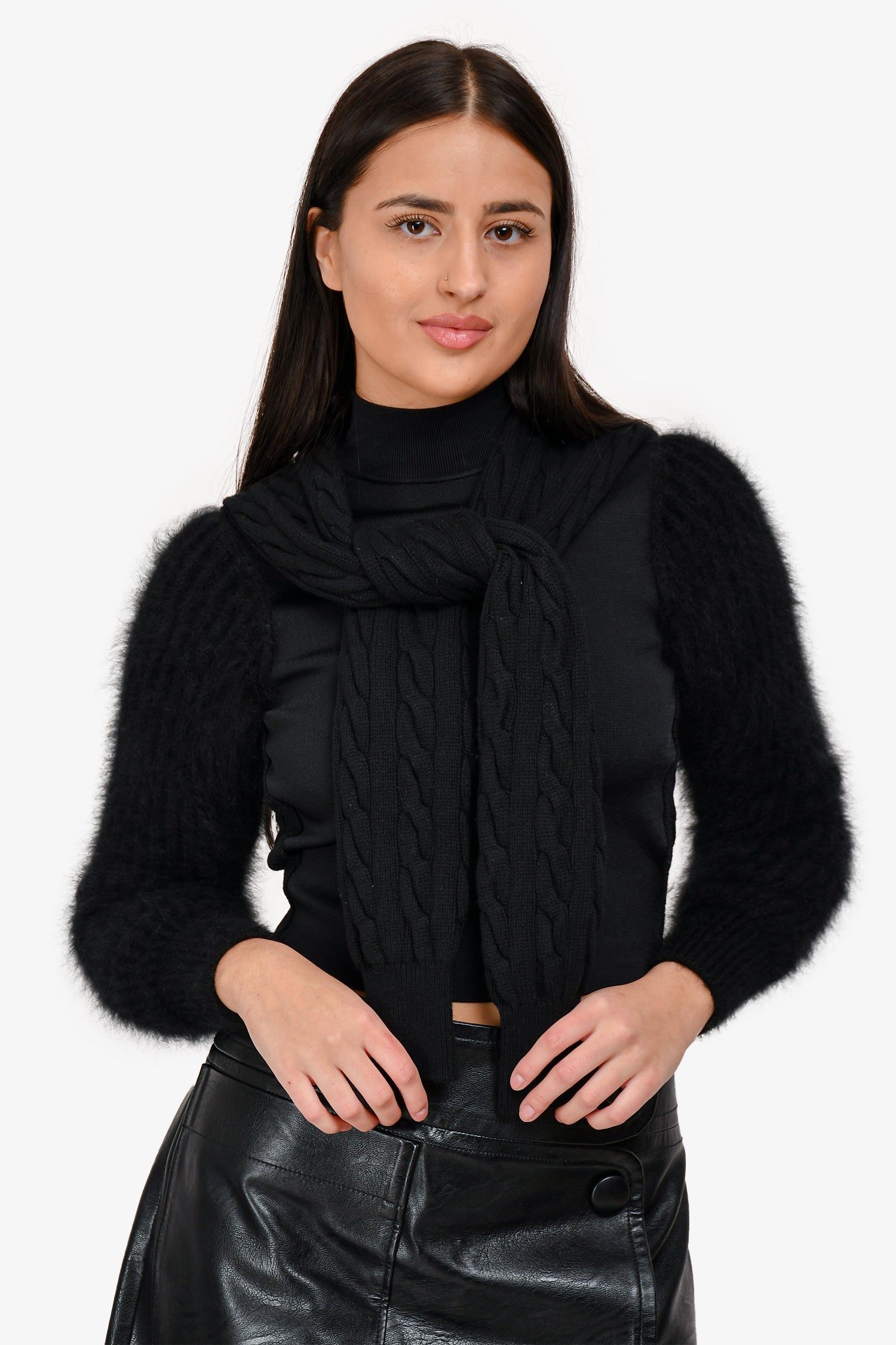 Alexander Wang Black Knit Double Faux Sleeve Sweater Size XS