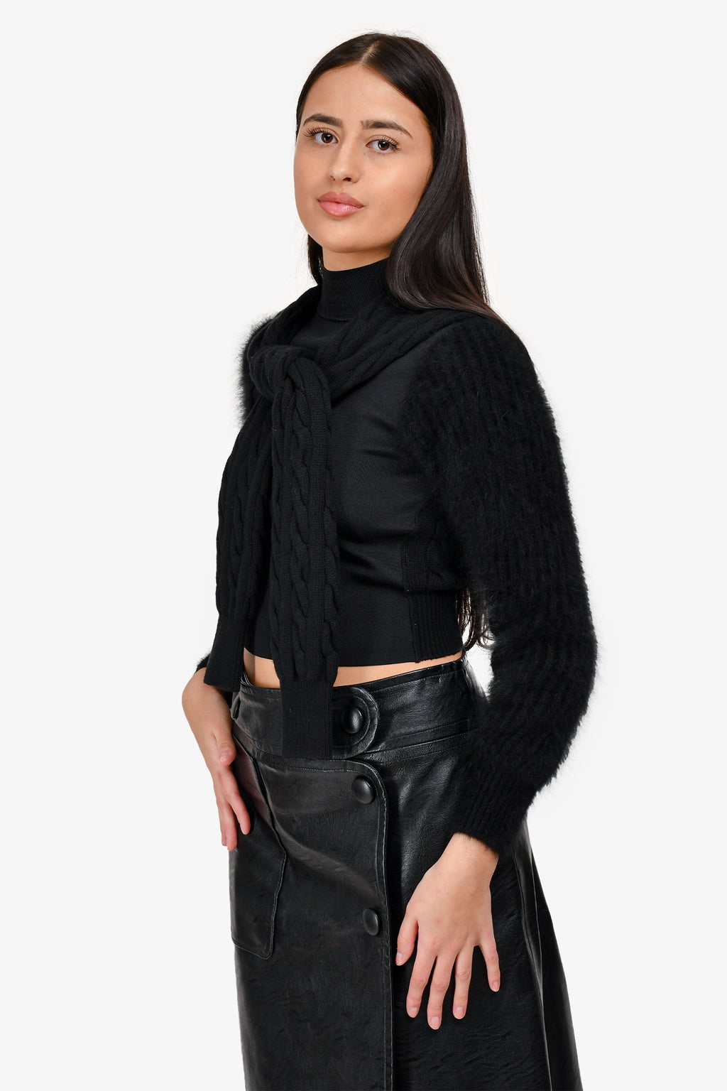 Alexander Wang Black Knit Double Faux Sleeve Sweater Size XS
