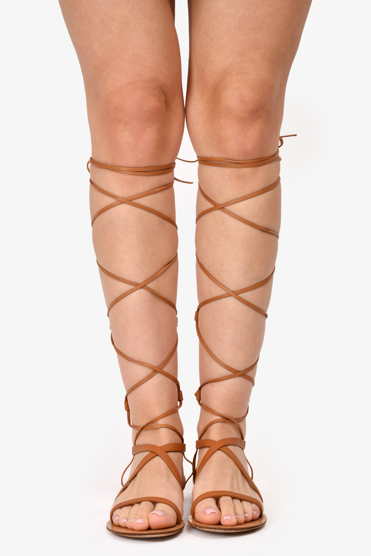 Valentino Brown Leather Roman Stud Gladiator Sandals Size 38