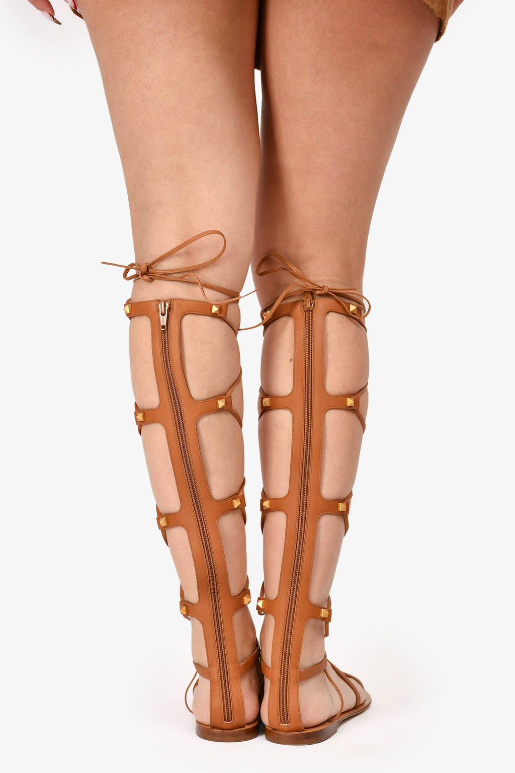Valentino Brown Leather Roman Stud Gladiator Sandals Size 38