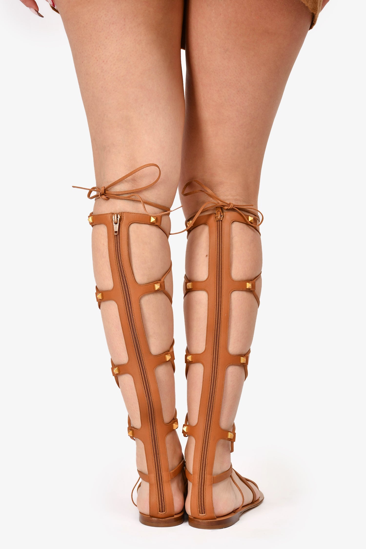 Valentino Brown Leather Roman Stud Gladiator Sandals Size 38