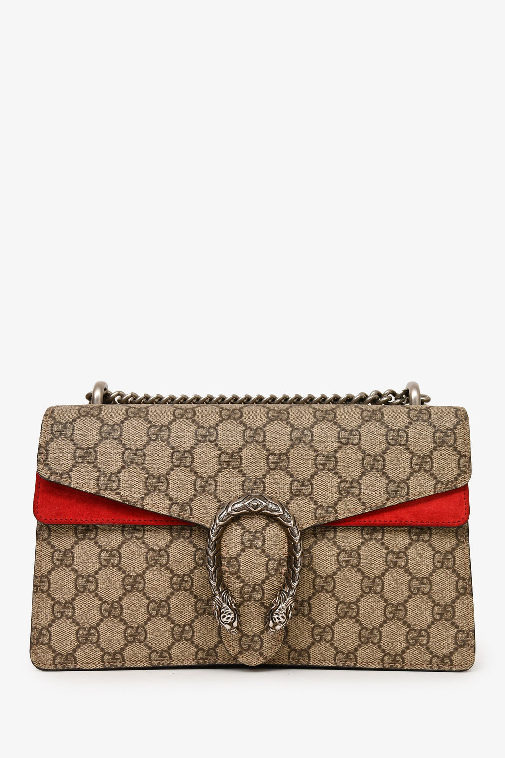 Gucci GG Supreme/Red Canvas/Suede Leather Small Dionysus Shoulder Bag