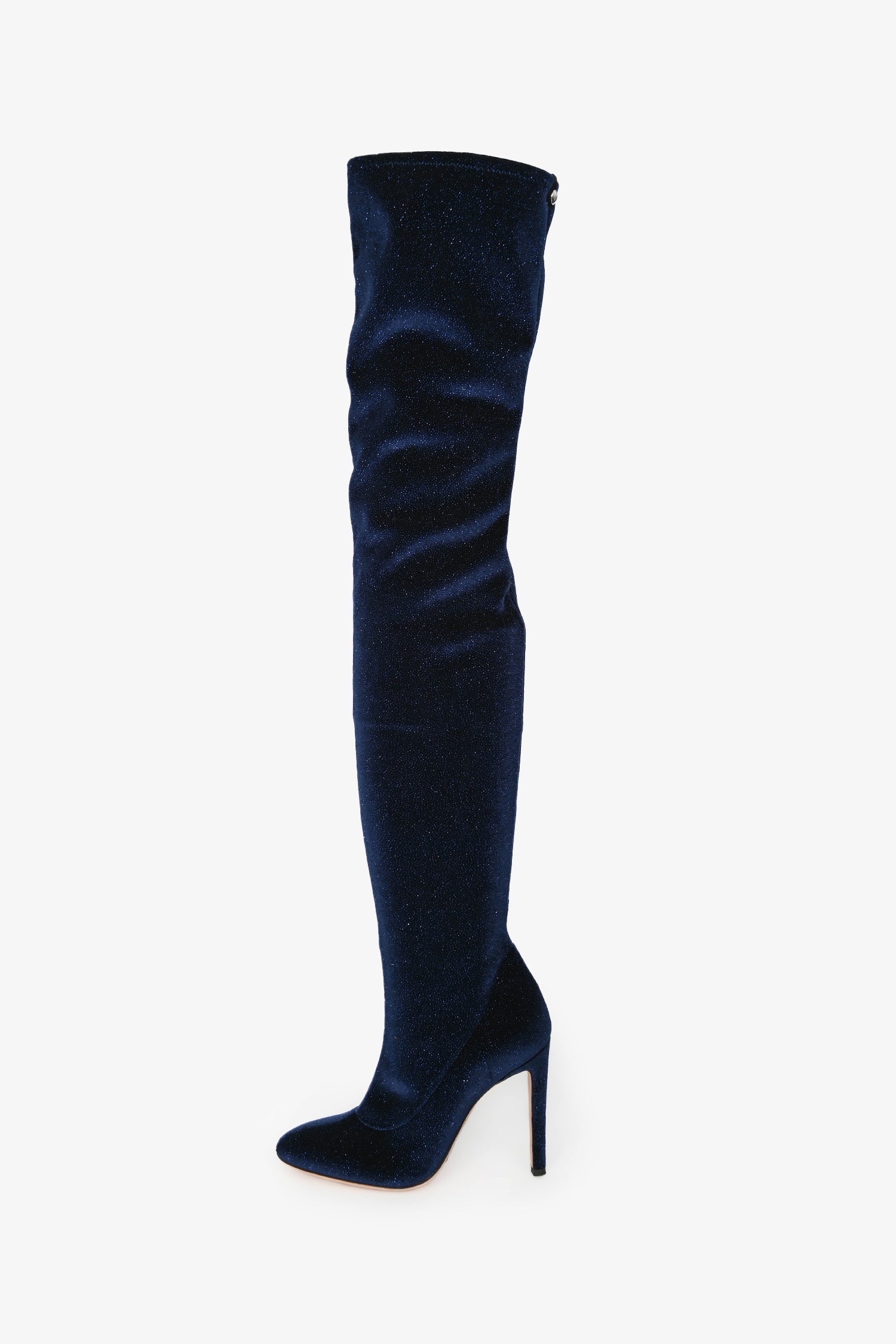 Giuseppe Zanotti Blue Velvet Sparkled Over Knee Boot Size 36